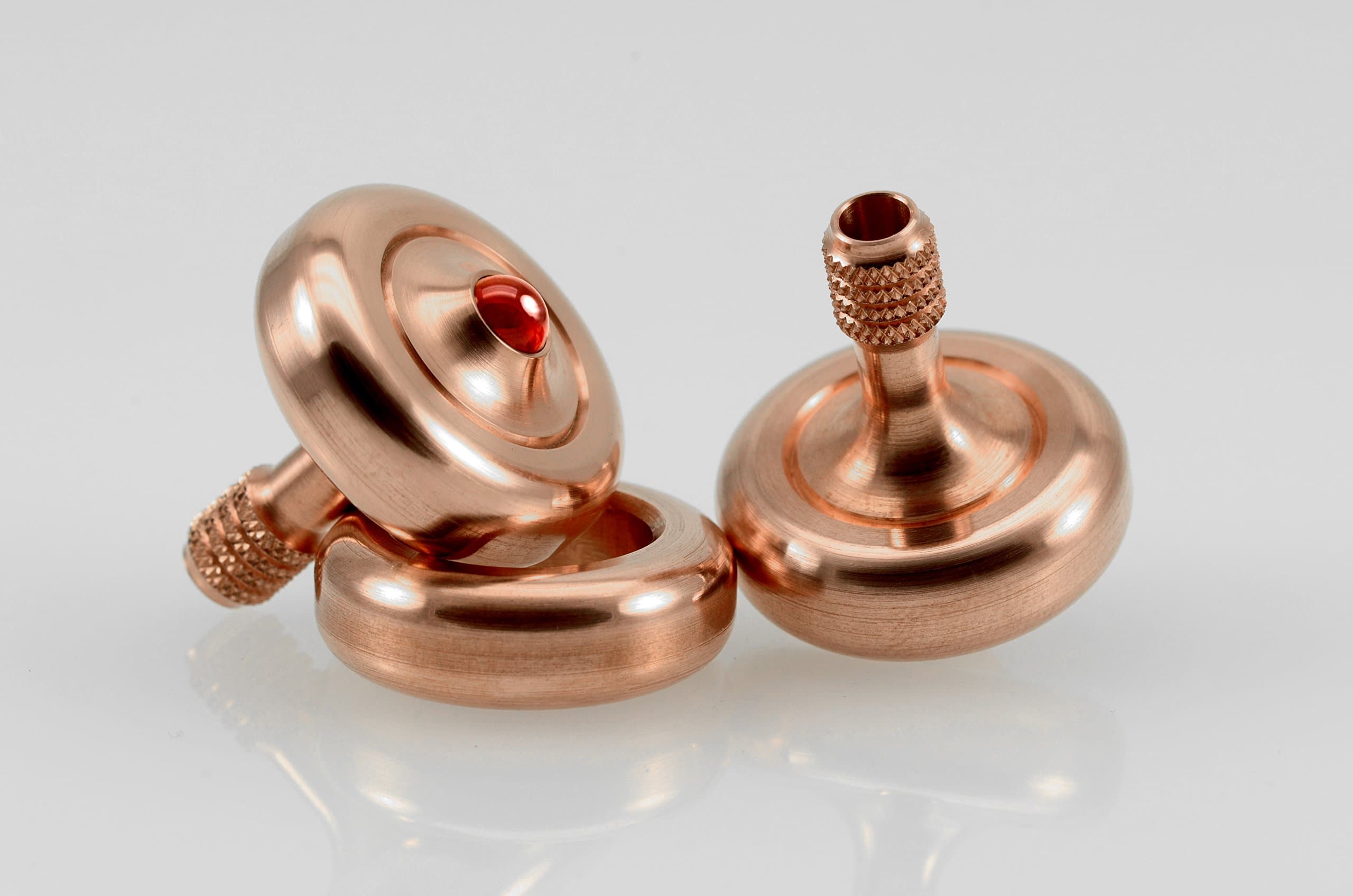Lambda Spinning Top, Made in USA (Solid Copper, Ruby-Tipped)
