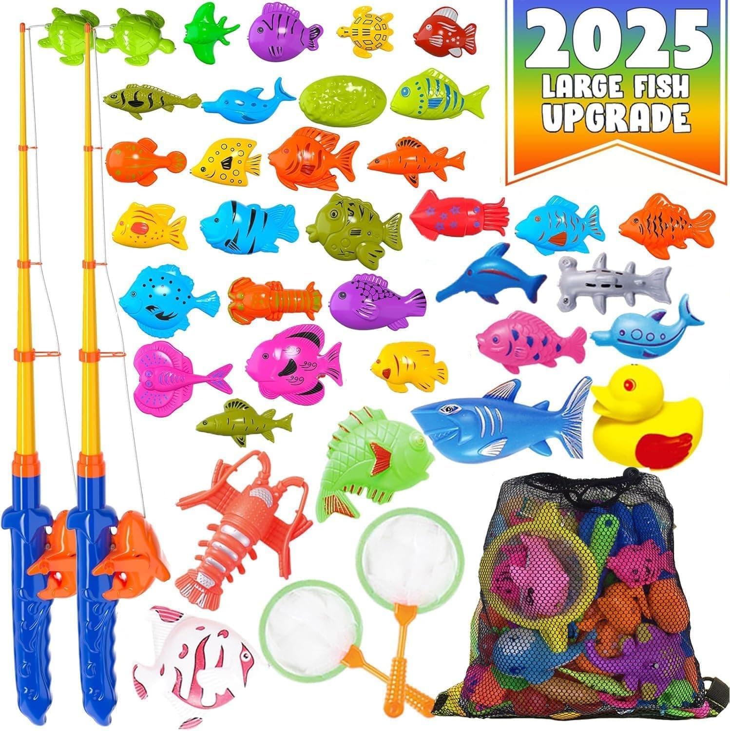Magnetic Fishing Toys Game Set for Kids | Water Table Bathtub Kiddie Pool Party & Pole Rod Net, Plastic Floating Fish Toddler Color Ocean Sea Animals Birthday Age 3 4 5 6 Year
