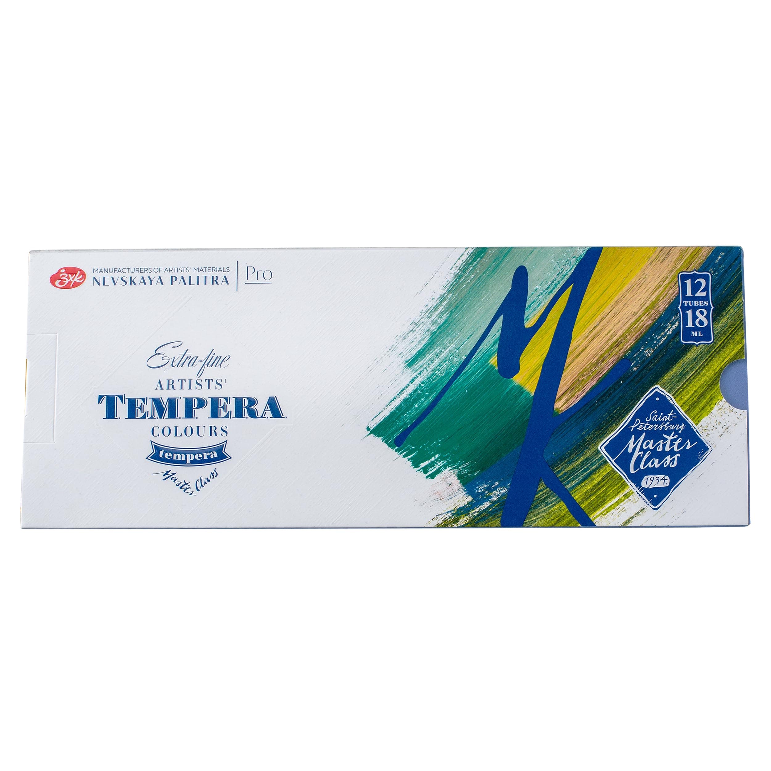 Master-Class Artists Grade Professional Tempera Paint Set 12 Vibrant Colors 18ml Tubes Buttery Consistency Ideal for Beginners and Professional Artists by Nevskaya Palitra