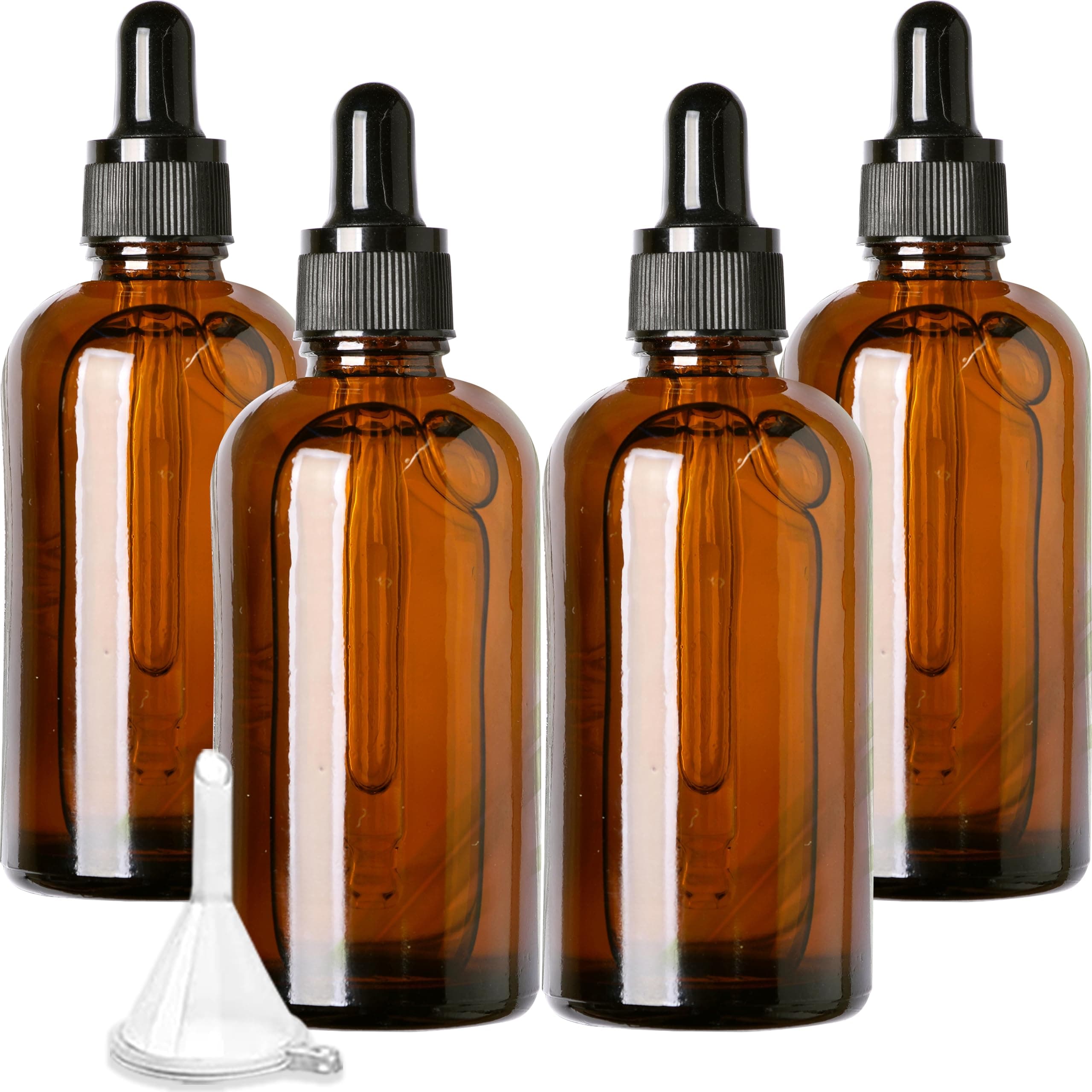 Amber 100 ml Glass Dropper Bottles 4 Pack 3.4 oz for Essential Oils Empty Bottle Big Dropper Bottles Glass Bottle Reuasable Eye Dopper Bottle Amber Bottle Tincture Bottles hard glass