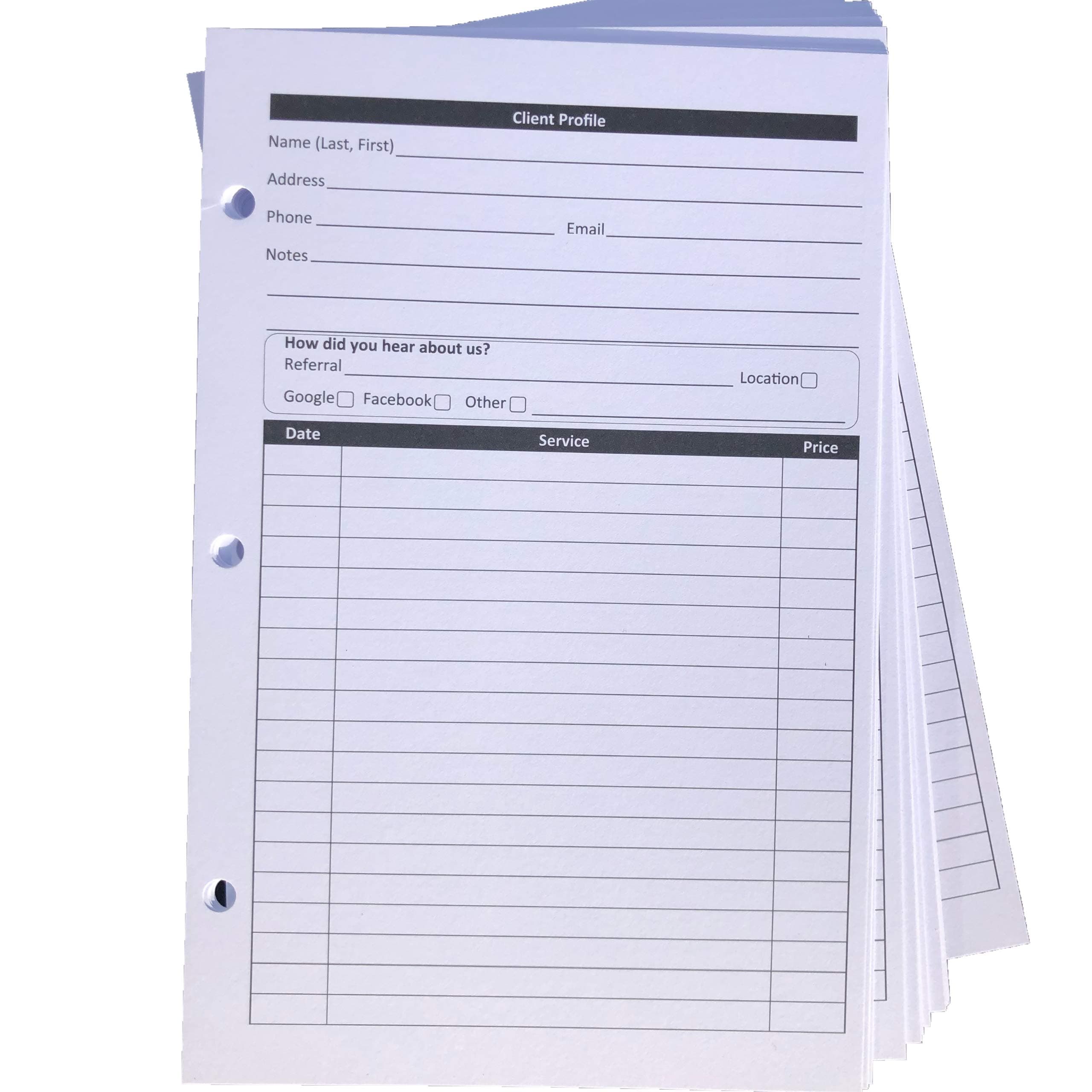 White Stylist Binder Insert Cards