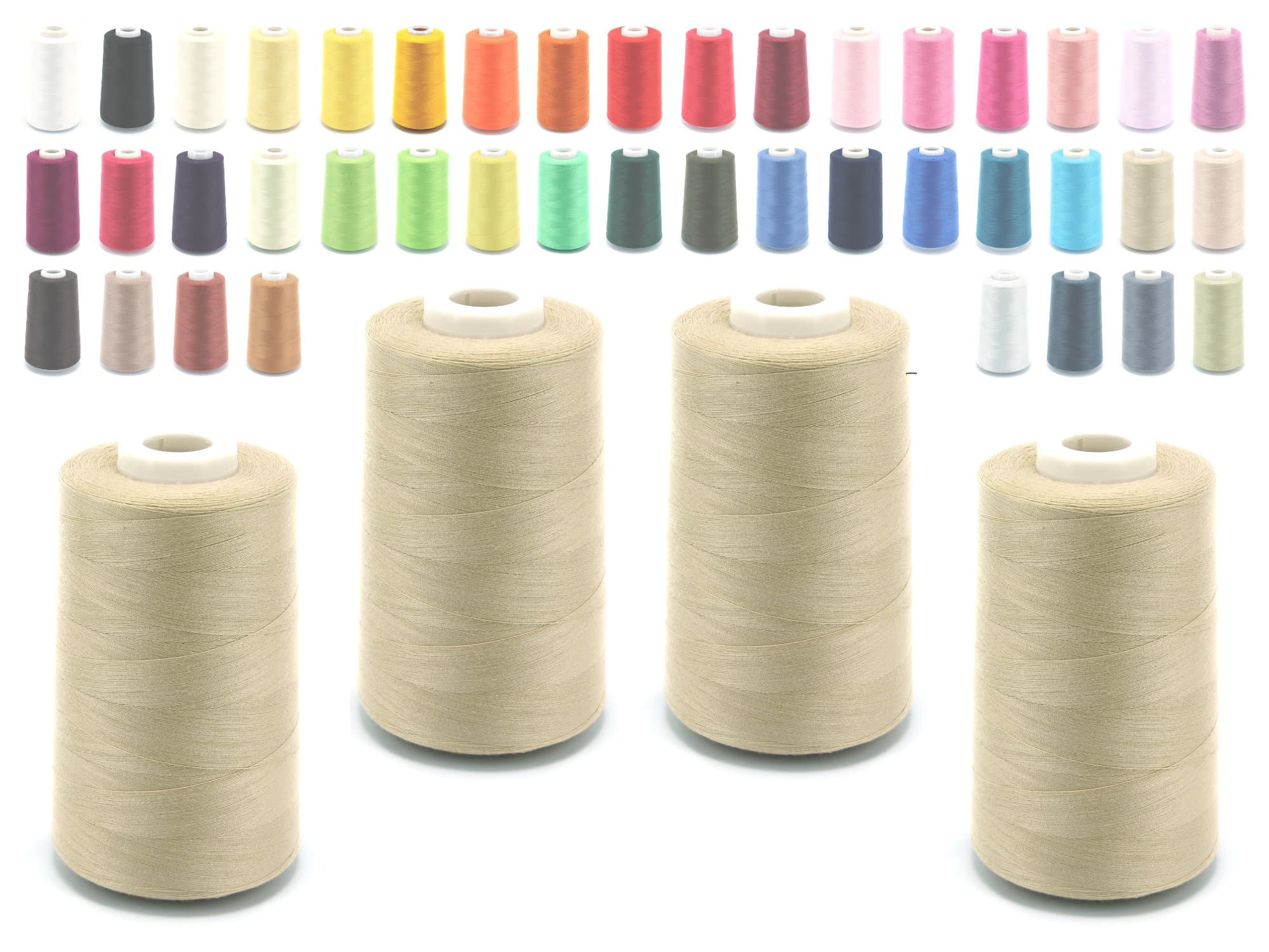 Schnoschi 4 Cones Overlocker Yarn 40/2 (120), Sewing Thread 5000 Yards (4570 m), Beige