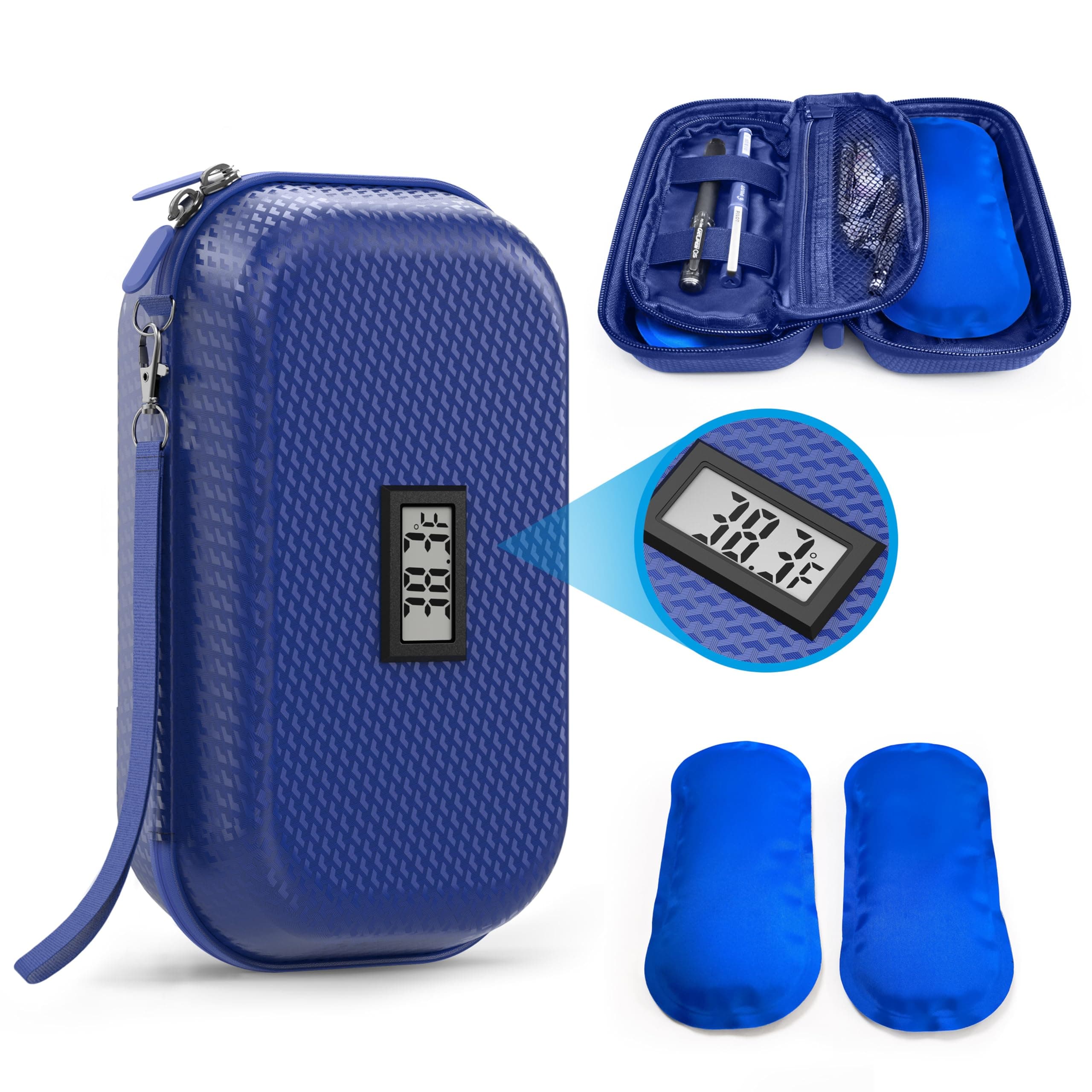 Insulin Cooler Travel Case TSA Approved, Refrigerated Medicine Travel Case with Temperature Display, Wrist Strap & 2 Reusable Ice Packs, Gift For Daily and Trip