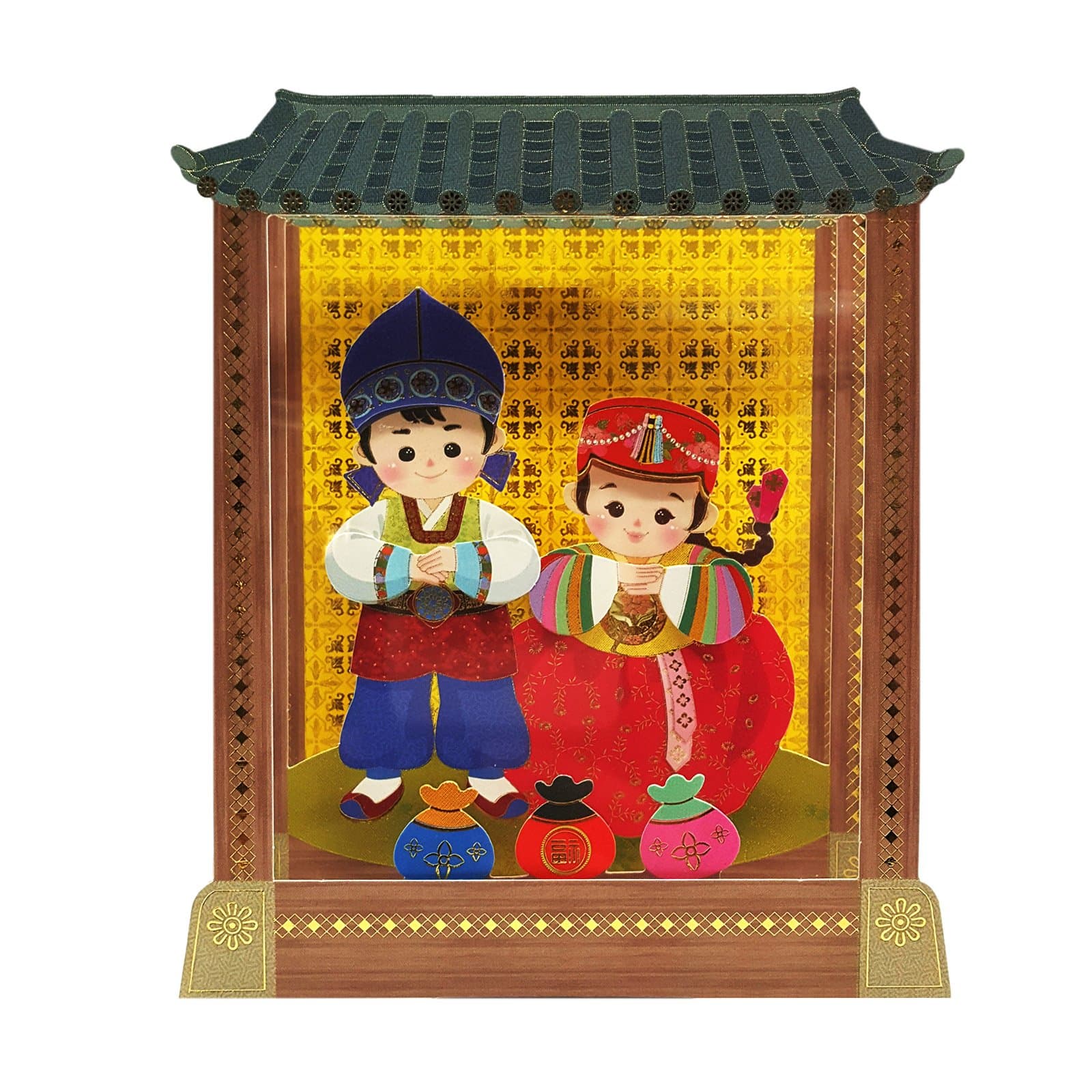 Korean Clothes Boy N Girl Hanbok Card Hand Made 3D Stand Up Greeting Cards Envelope Included