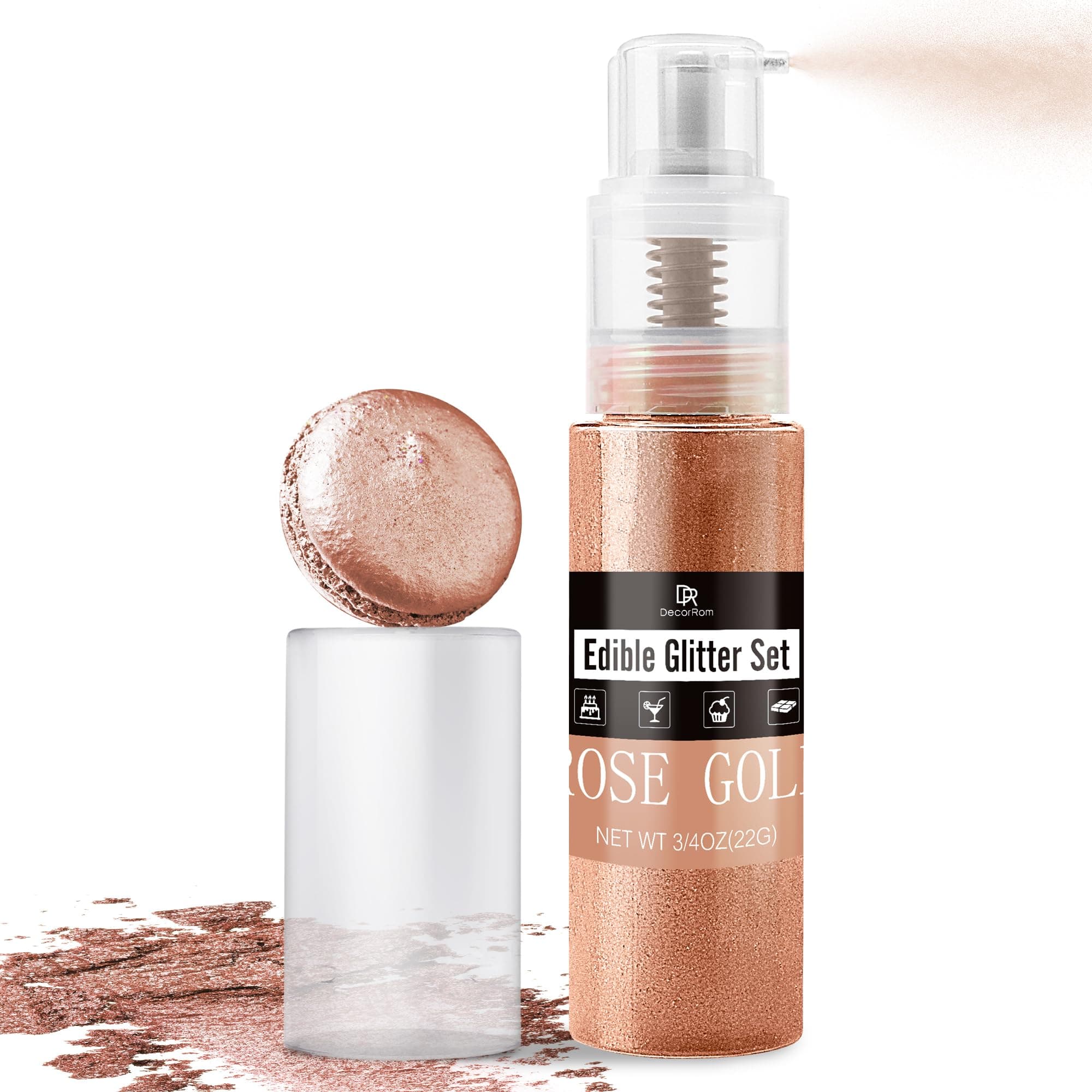 Edible Glitter Spray - 22g Luster Dust Edible Food Grade Glitter Shimmer Dust Powder for Cocktails, Drinks, Cake Decorating - Metallic Food Colouring Powder for Wine, Candy, Cookie, Icing(Rose Gold)