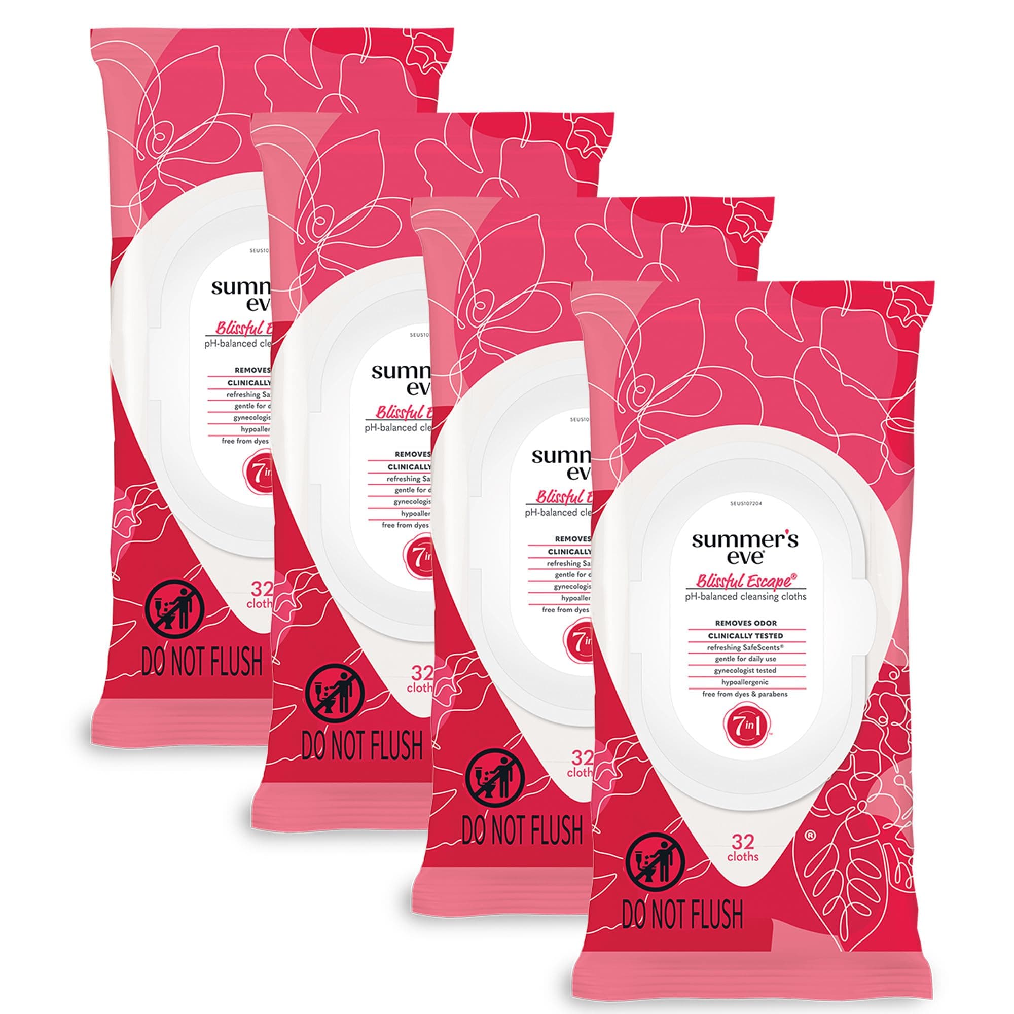 Feminine Wipes, Blissful Escape, Vaginal Wipes, Feminine Care to Help Remove Vaginal Odor, Gynecologist Tested, 32 Wipes, Pack of 4