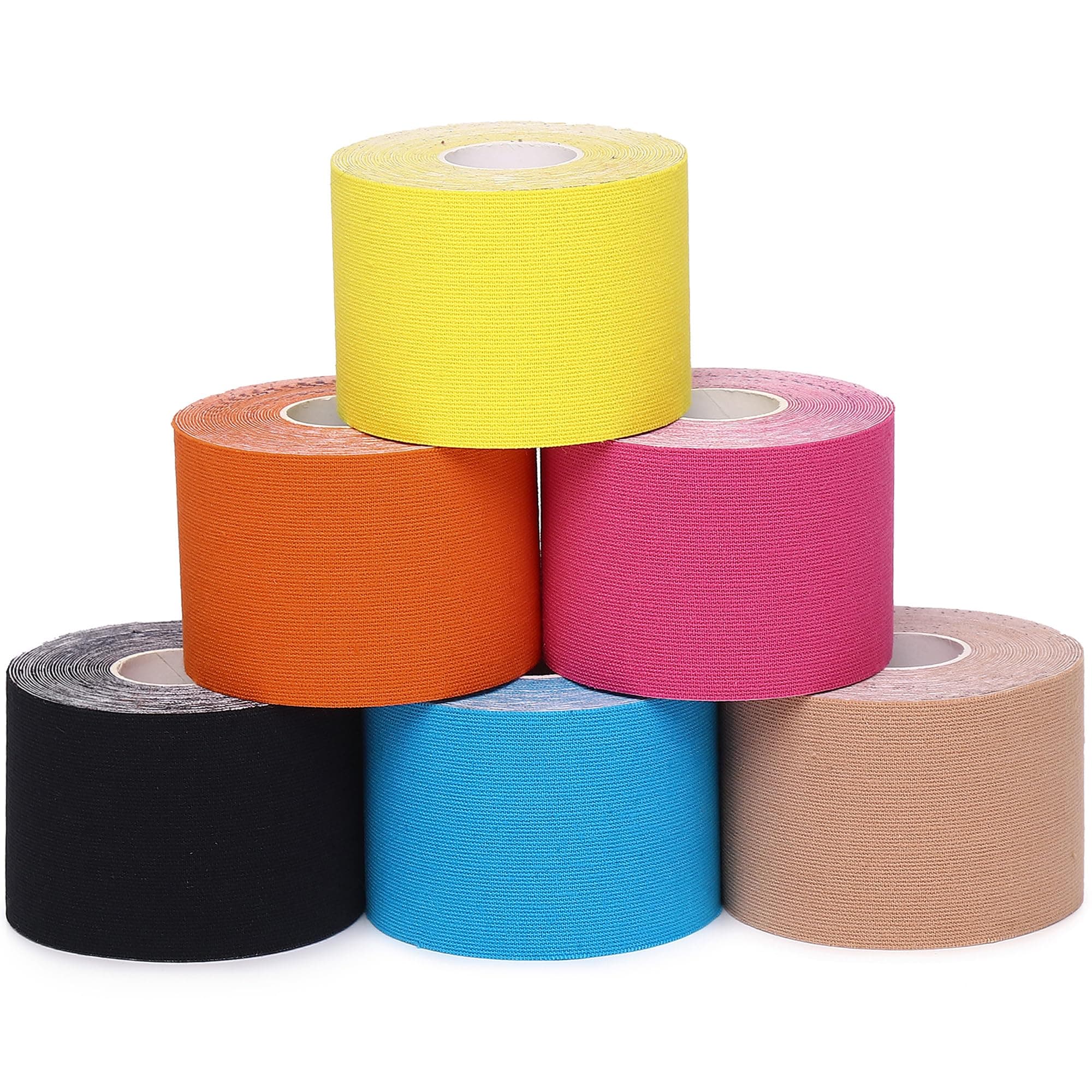Kinesiology Tape 6 Rolls, Waterproof Kinetic Tape Muscle Tape for Injured Muscle Recovery & Joints Support, 2 Inch x 16.4 Feet Roll (Multicolour)