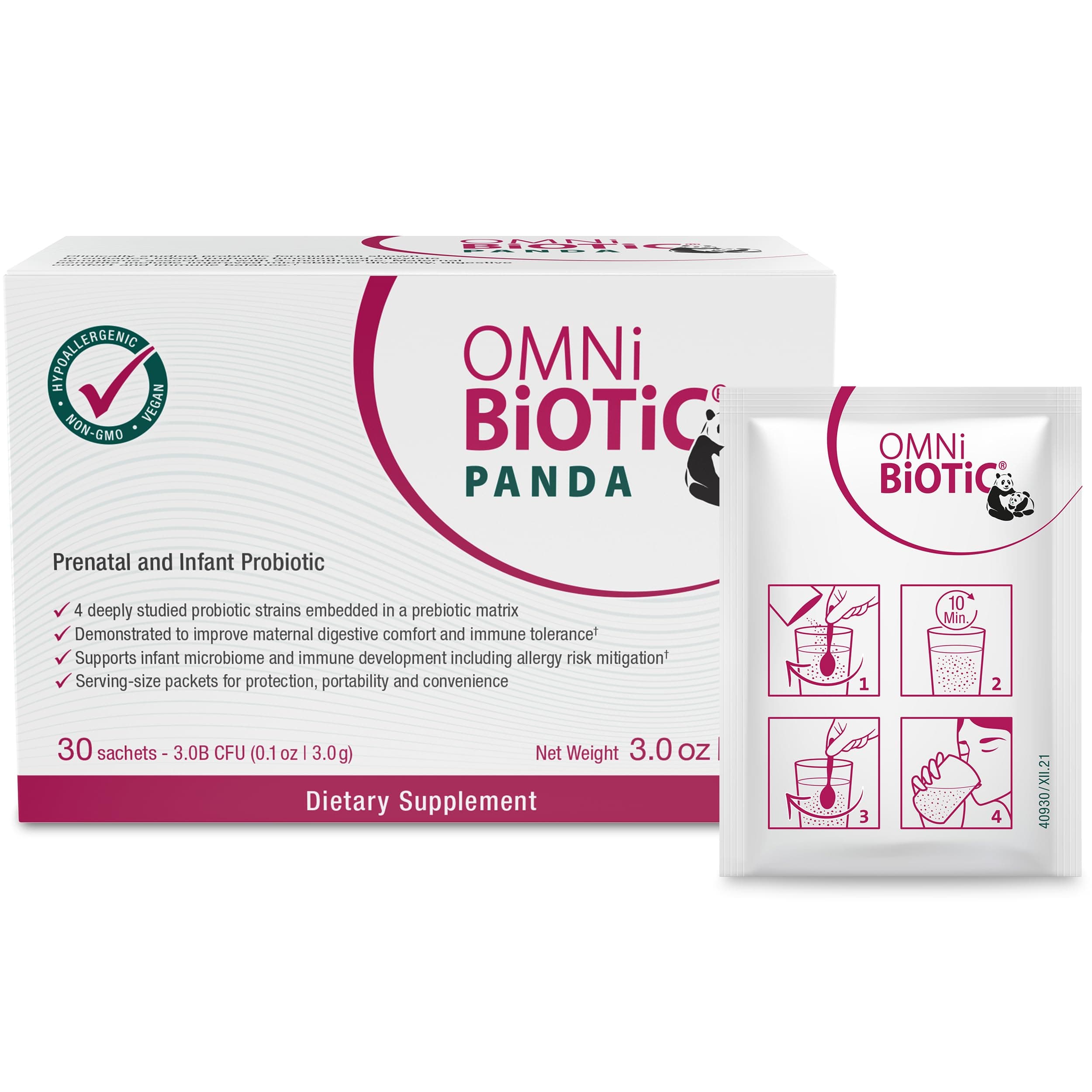 OMNi BiOTiC Panda - Probiotic for Mom and Baby - Prenatal and Infant Probiotic – Gut Health & Immune System Support – Vegan and Hypoallergenic - Non-GMO - (30 Daily Packets)