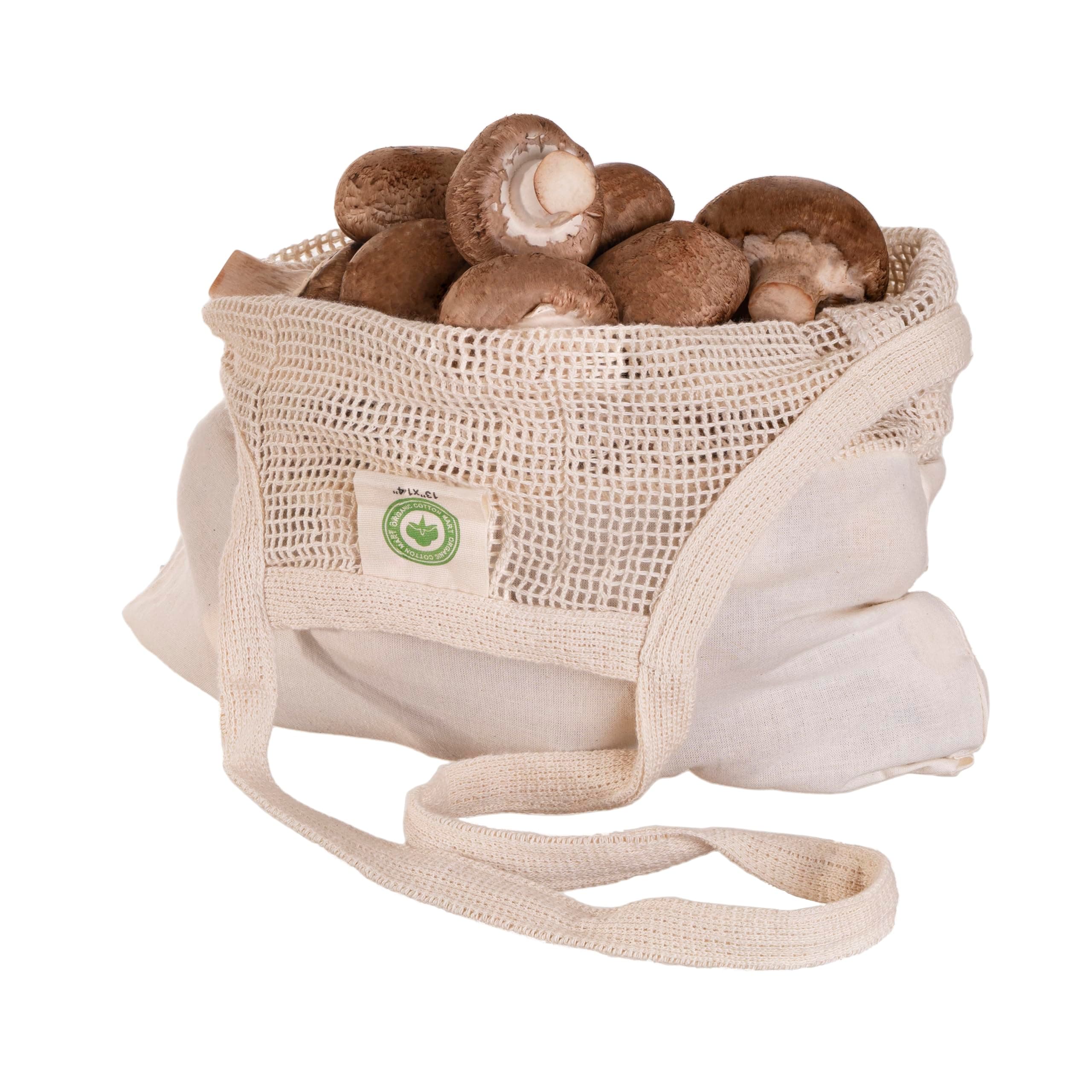 Cotton Mesh Mushroom Foraging Bags - 100% Cotton, Washable, Reusable and Eco-friendly Bags to Pick Mushrooms, Flowers, Berries and Produce - Lightweight Berries Hunting Harvesting Tote (2 Bags)
