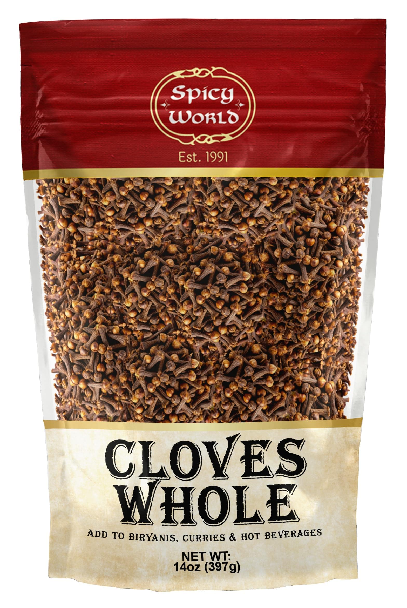 Cloves Whole Bulk 14 Oz Bag - Pure, Non-GMO, Premium Hand Picked Quality - Great for Foods, Clove Tea, Clove Pomander Balls & Potpourri - Aromatic & Richly Flavored Cloves Whole by Spicy World