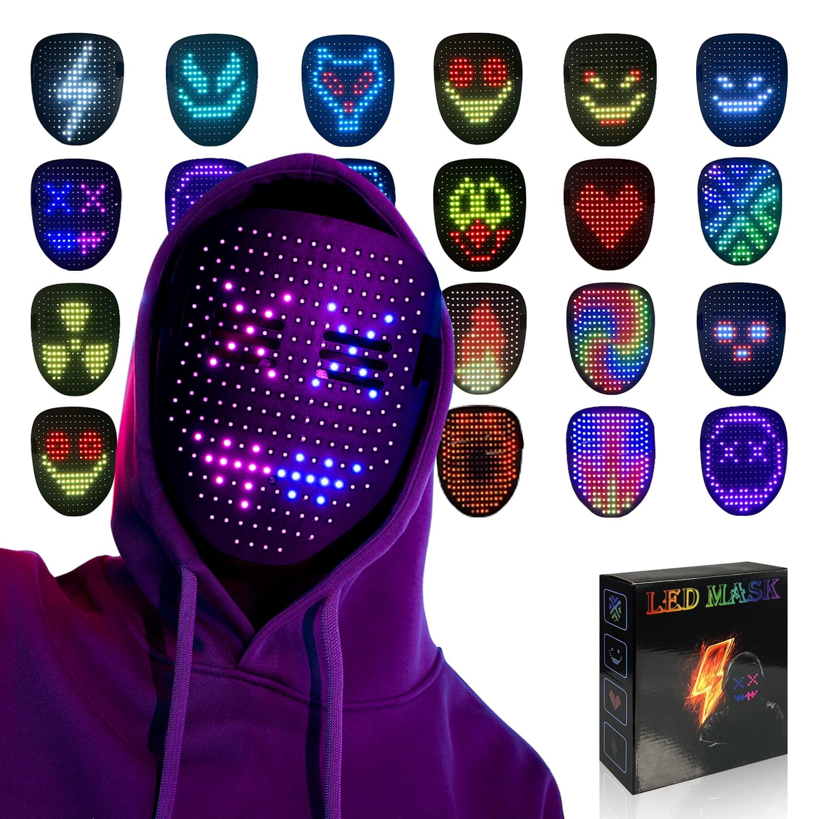 Led Mask Light up Mask with Gesture Sensing, Cool Glowing Toys Masks Great Gift for Halloween Christmas Costume Party