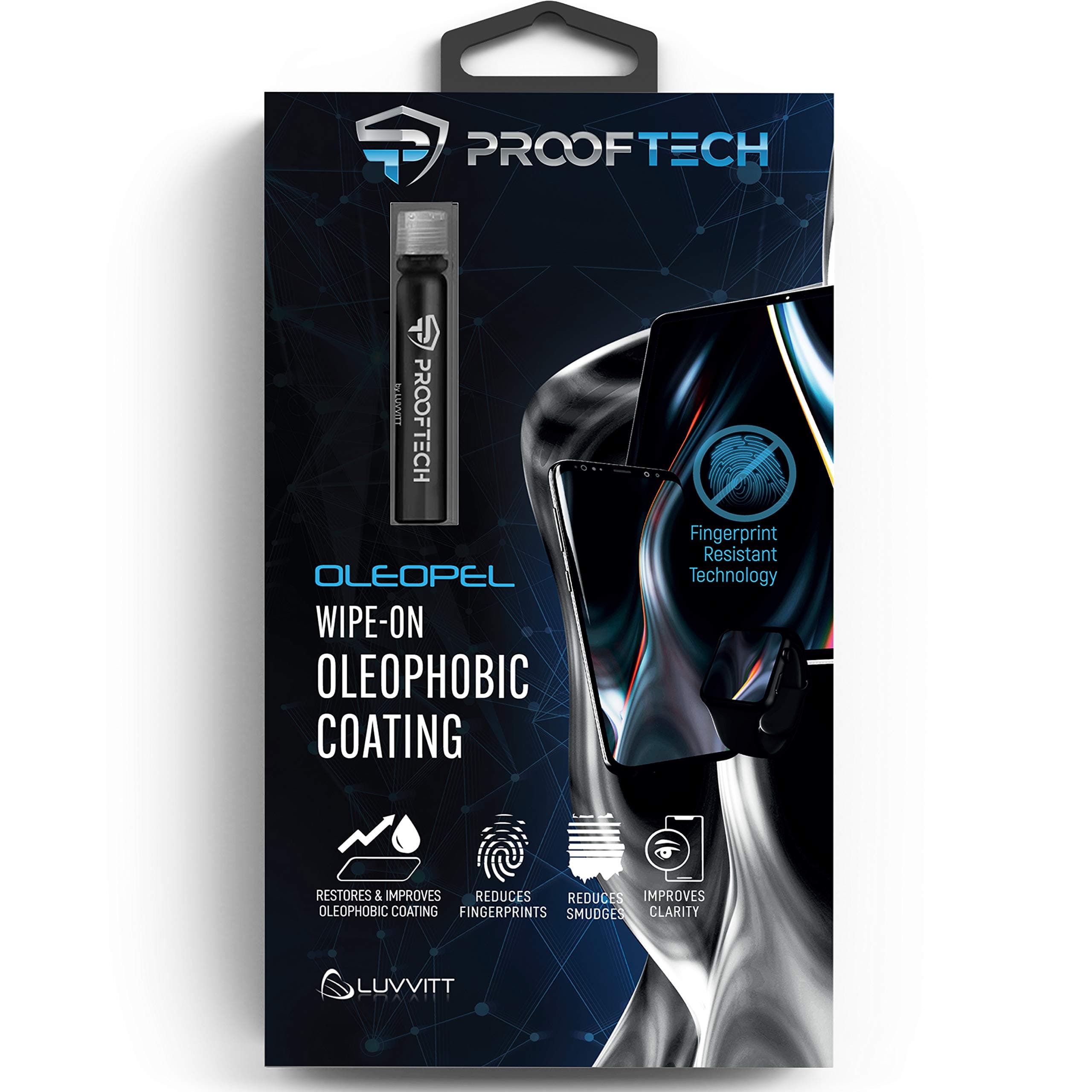 ProofTech OLEOPEL Oleophobic Coating Kit for 3 Applications | Anti Fingerprint Wipe On Liquid for All Smartphones Tablets Smart Watches Glasses Camera Lenses and Touch Screens - Bottle