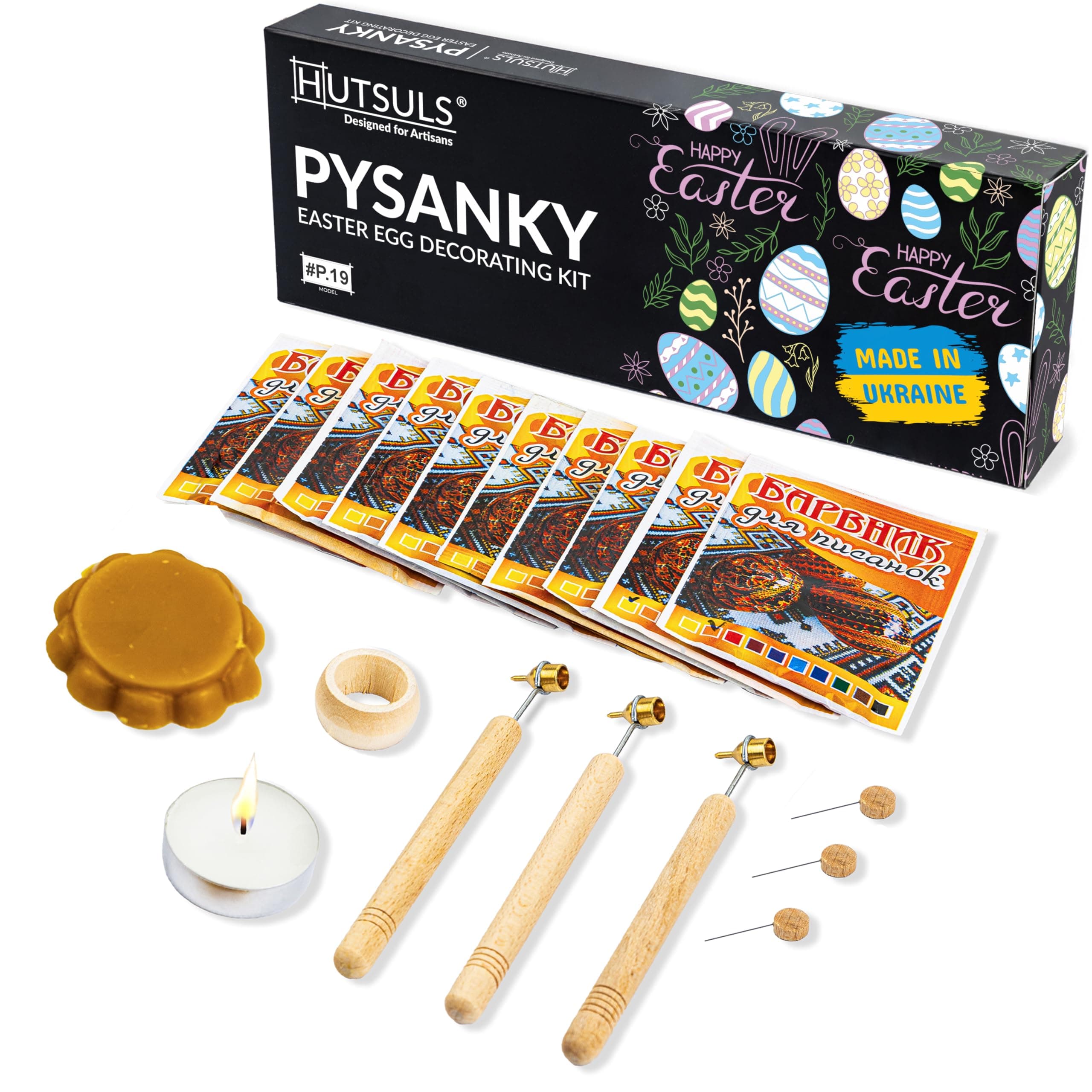 Hutsuls P.19 Kistka Pysanky Supplies Kit - All-in-One Easter Eggs Ukrainian Egg Decorating Kit & Pysanky Dye for Family Fun, Quality Pysanky Kit with Ukrainian Egg Dye, Authentic Ukrainian Gift Shop