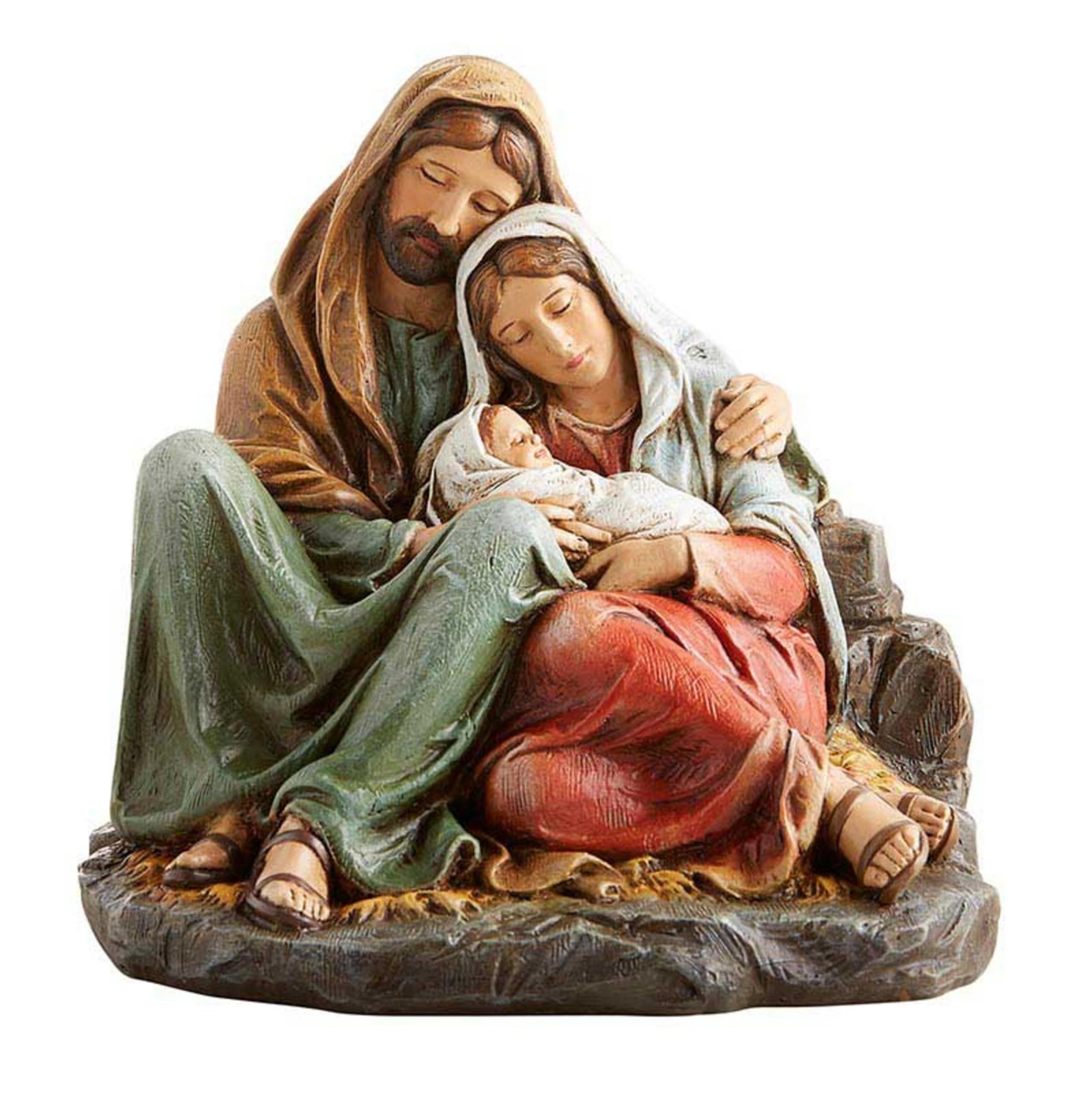 Christmas Figurines - Joseph and Mary with Jesus Tabletop Centerpiece Nativity Figurine, 6-Inch, Sleeping Holy Family