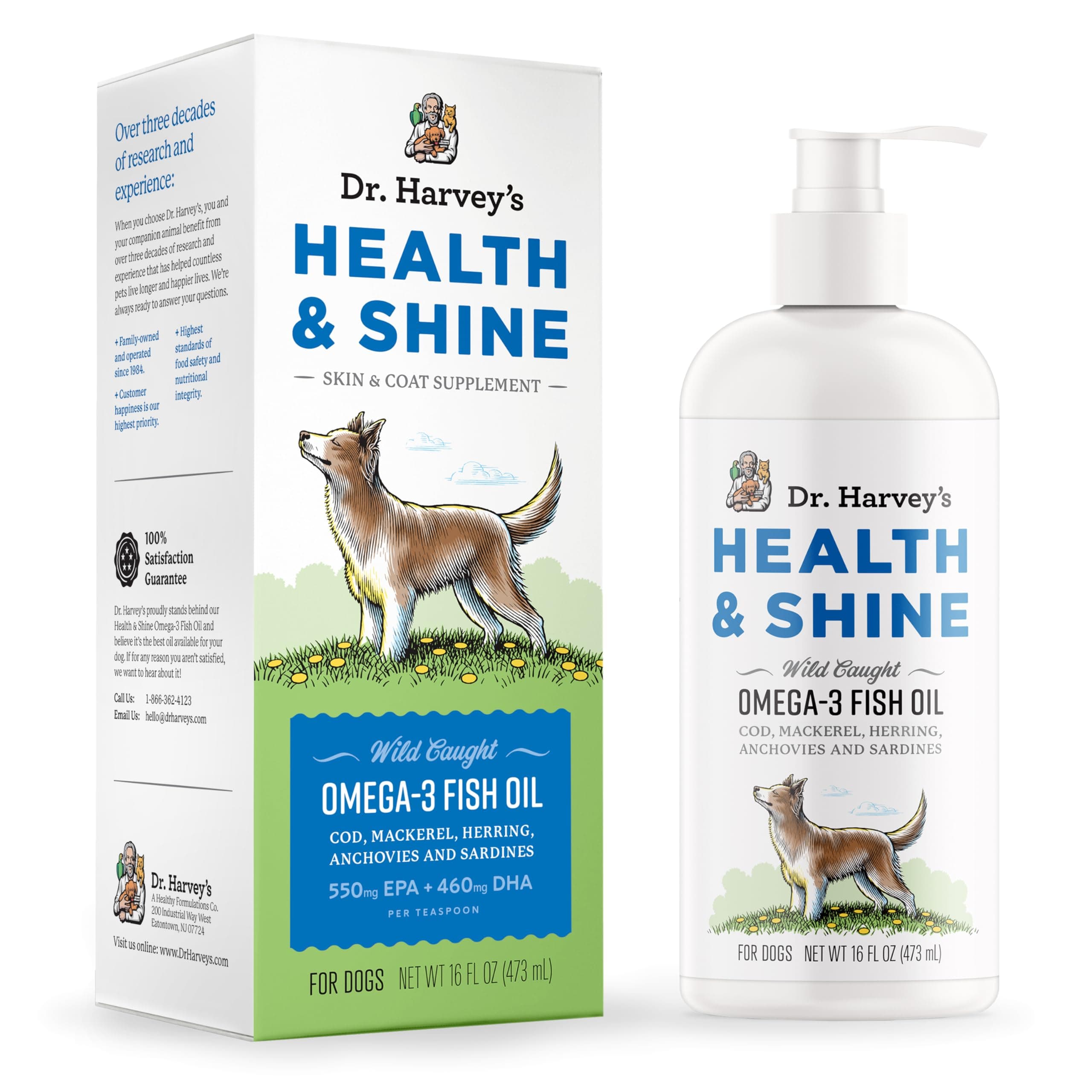 Health & Shine Omega 3 Fish Oil for Dogs from Wild Caught Mackerel, Herring, Anchovies and Sardines - Supports Beautiful Fur, Strong Joints and Itchy Allergy Relief (16 FL OZ)