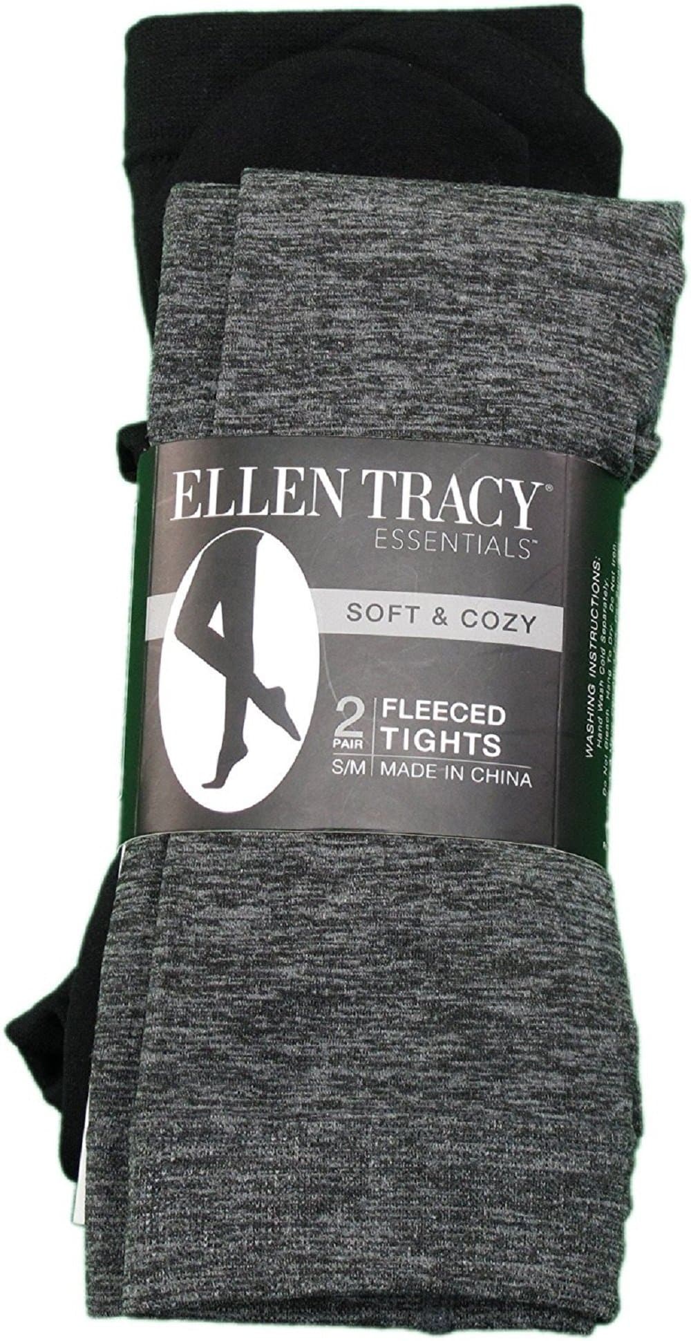 2-Pair Ladies S/M Fleeced Tights Black & Gray