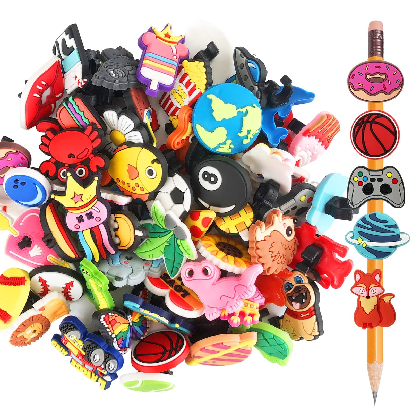 60 Pcs Cute Pencil Topper Decoration, Different Pencil Clip Designs, Suitable for School Prize, Classroom Reward, Gift Idea