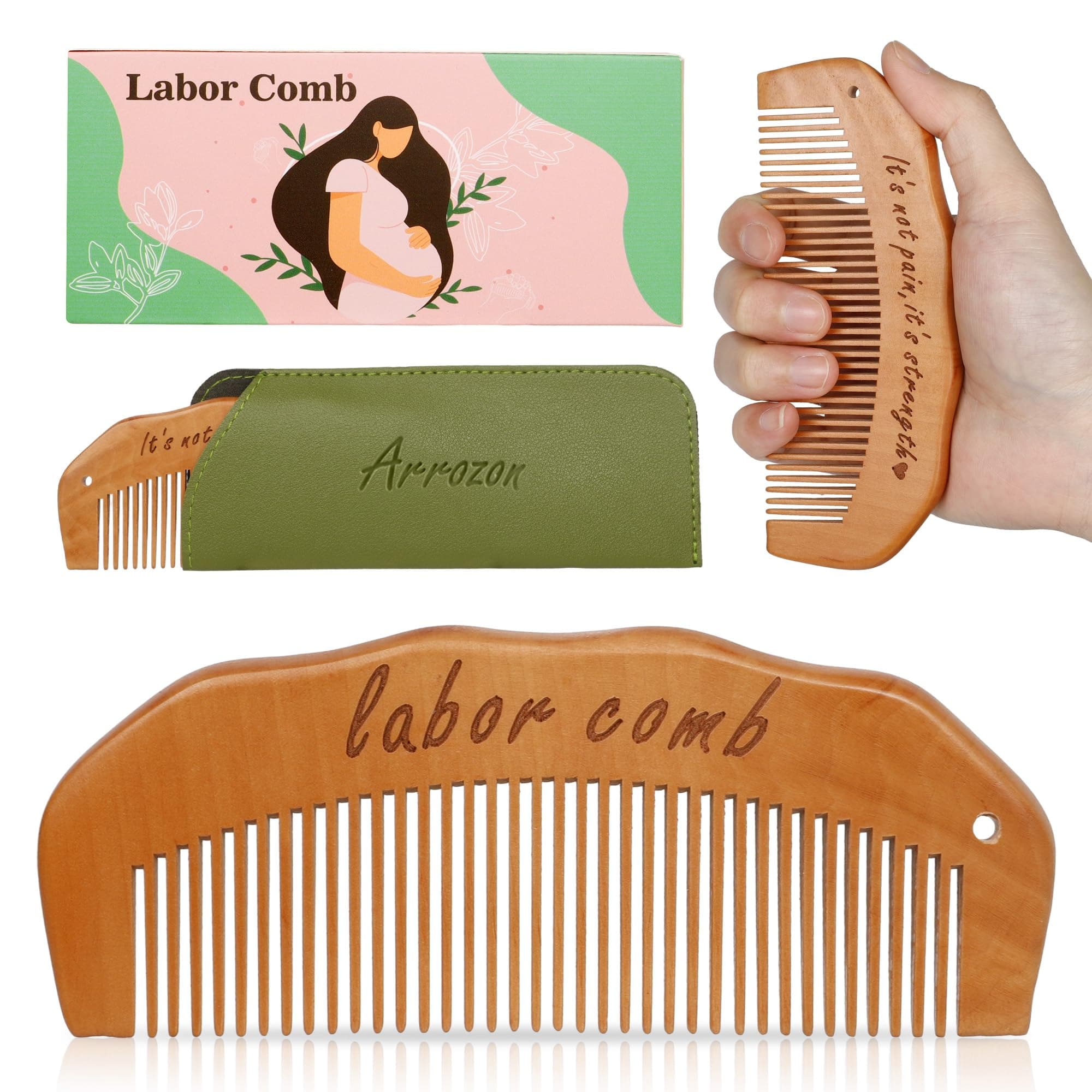 Arrozon Birth Comb for Women Labor, Wooden Labor comb Natural Labor and Delivery Essentials, Birthing Combs Labor Gifts for Pregnant Women, Wood Comb Baby Shower Gifts (Designed for Moms)