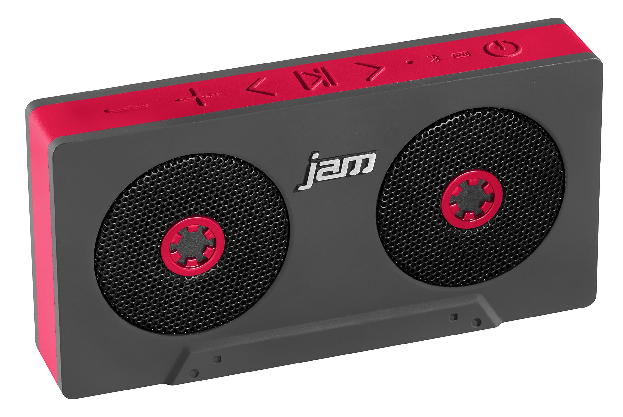 JAM Rewind Wireless Bluetooth Speaker, Portable, Dynamic Sound, Rechargeable Battery, Retro Design, Built-in Speakerphone, Works with iPhone, Android, Tablets, Cassette Design, HX-P540RD Red