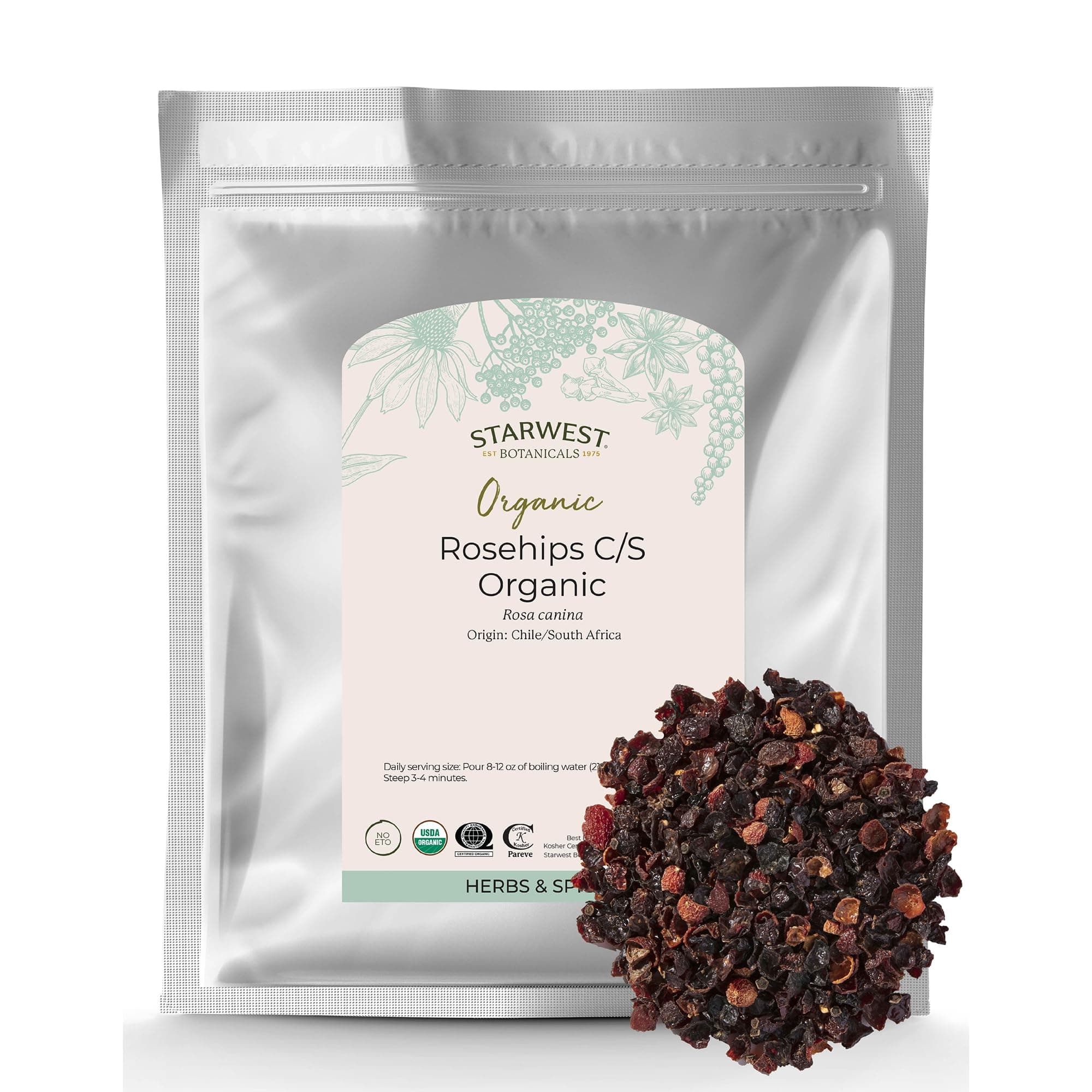 Starwest Botanicals teas Organic Rosehips Cut Seedless, 1-pound Bag