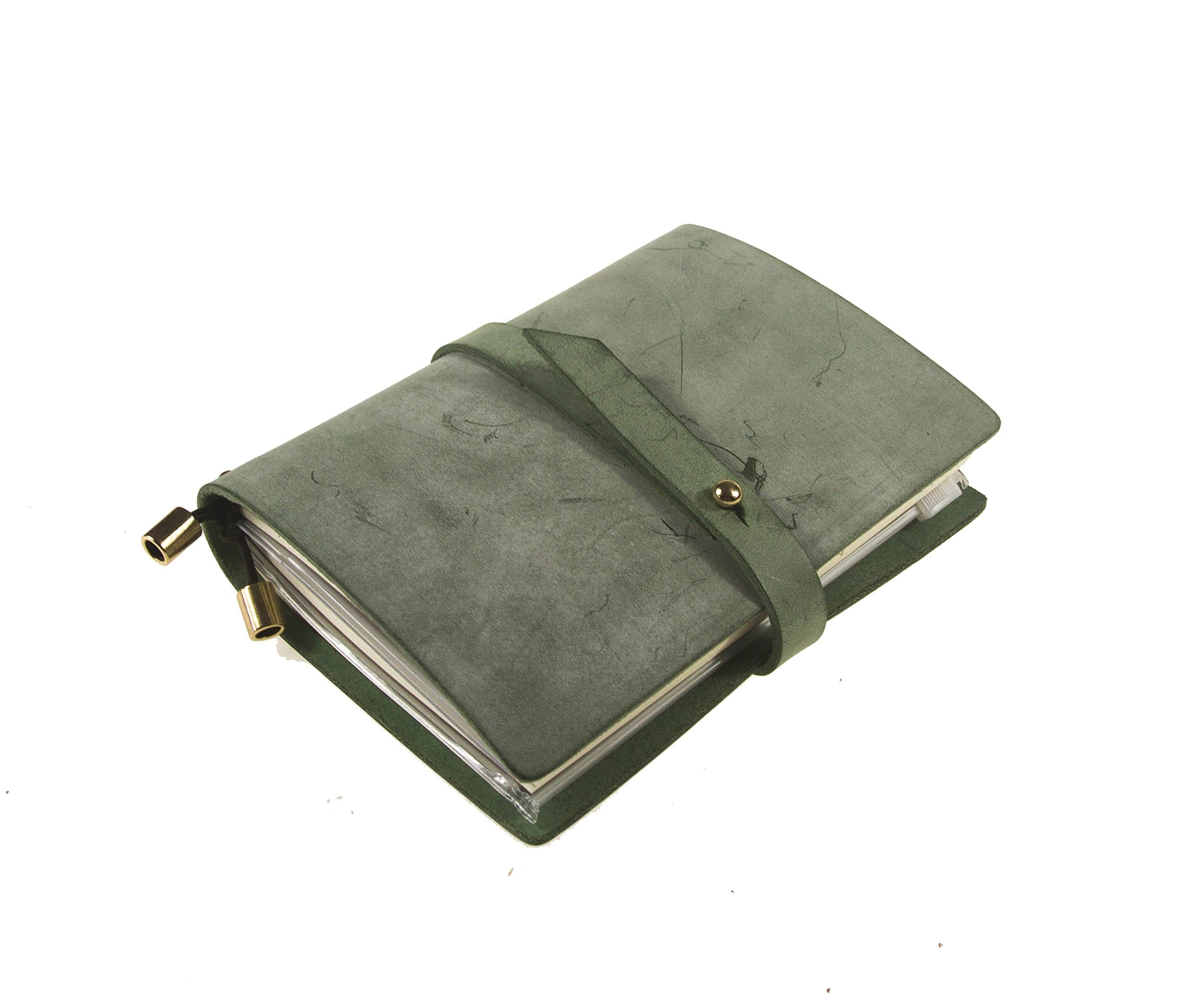 UNIQUE HM&LN Genuine Leather Planner Organizer - Academic Monthly Calendar & Weekly & Daily - Refillable & Handmade - Gratitude Journal - Passion & Happiness (Small Green)