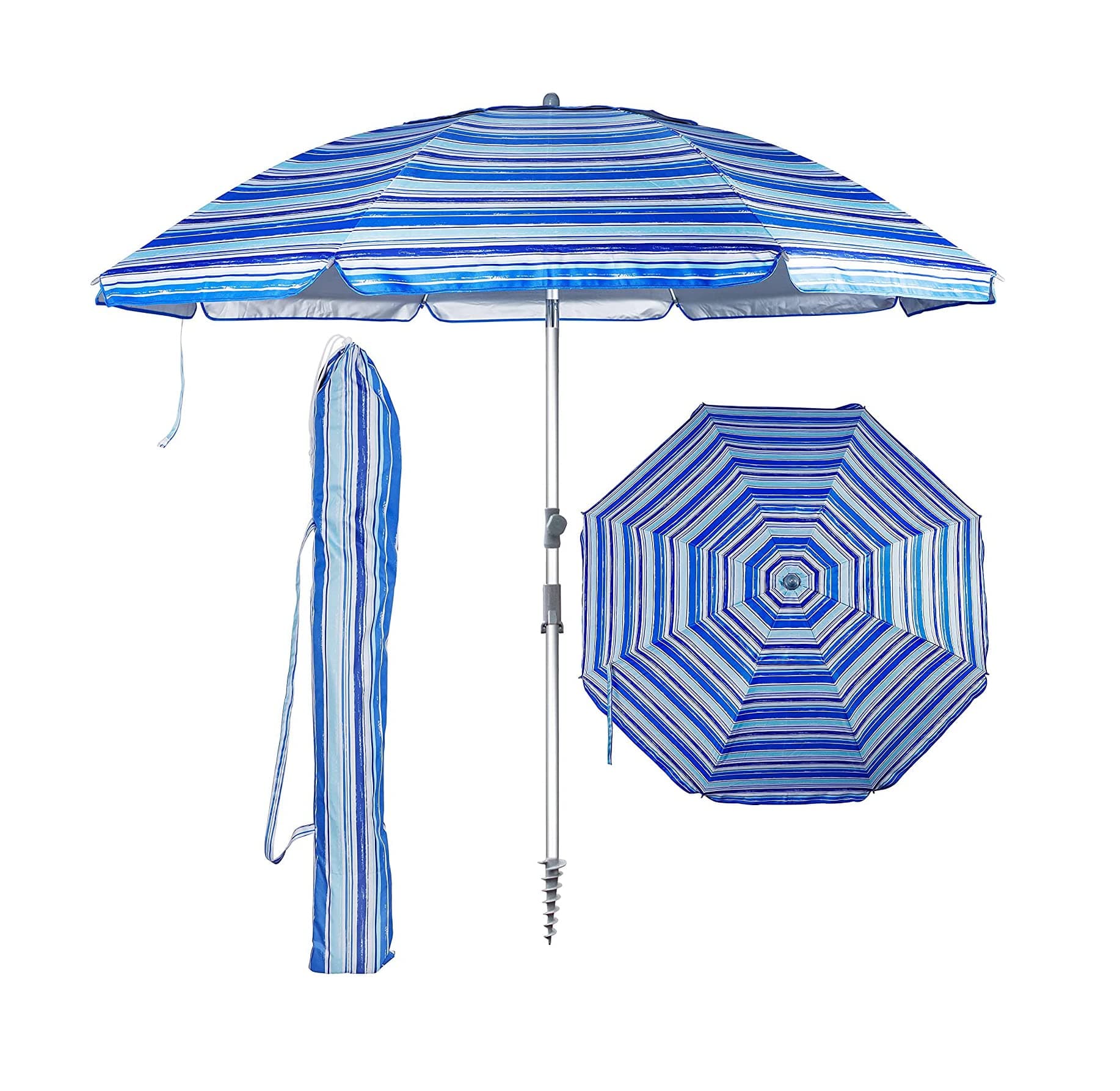 ROYAL POLAR 7ft Beach Umbrella for Sand Aluminum Pole UV 50+ Protection Outdoor Windproof Beach Umbrella with Sand Anchor Portable Carry Bag for Beach Patio Lawn Garden Backyard - One Size - multi