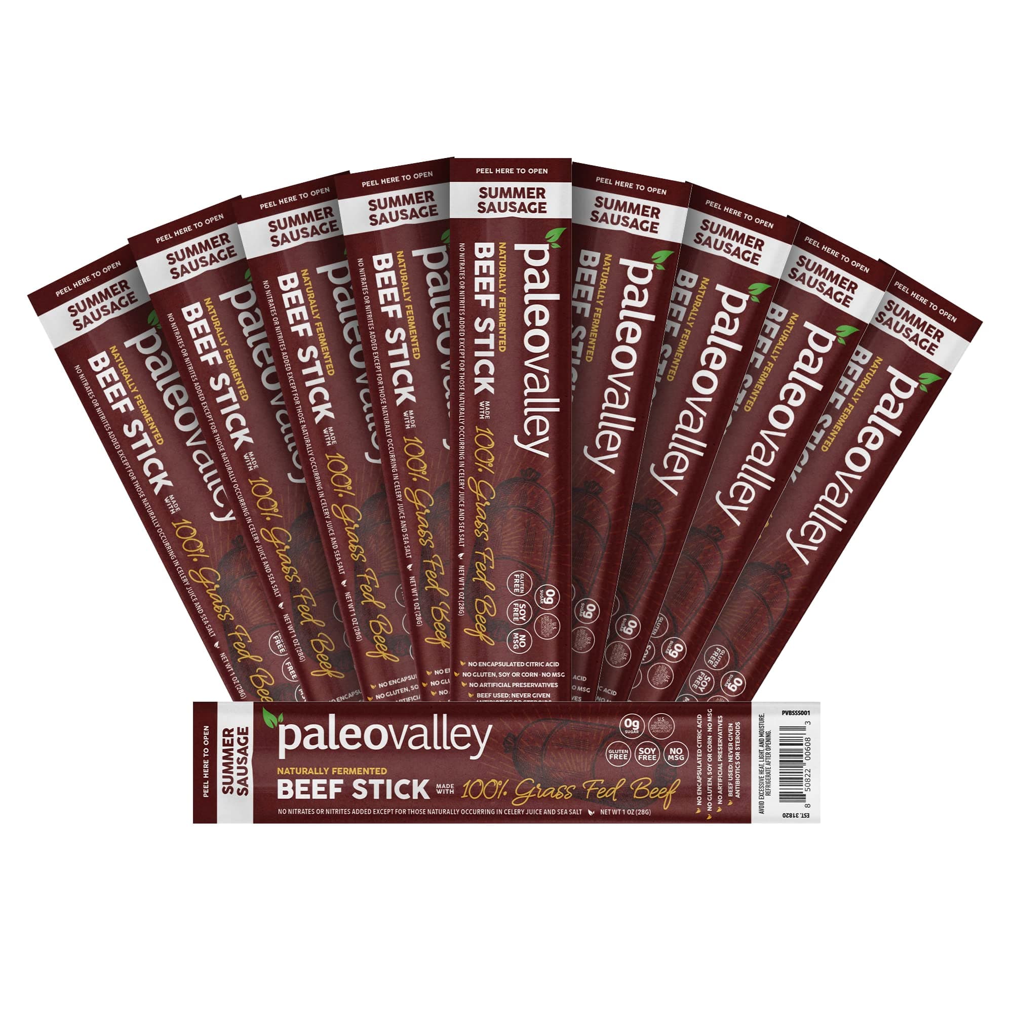 - Paleovalley 100% Grass Fed Summer Sausage Beef Sticks - Delicious Gluten Free Beef Snack - High Protein Keto Friendly