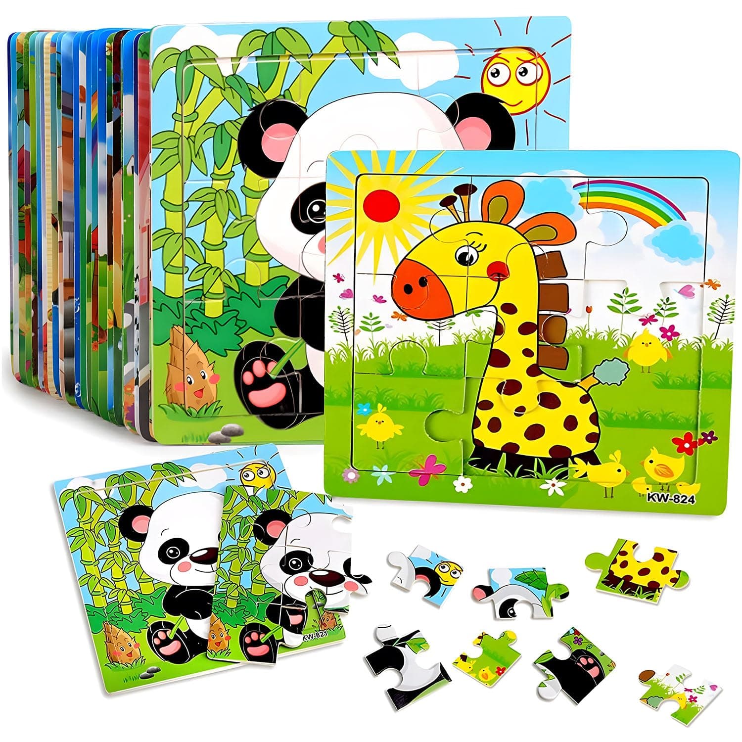 Joyzzz Puzzles for Kids Ages, 12 Pack Portable Travel Puzzles, Jigsaw Puzzles for Toddlers Wooden Animals, 9 Pieces Preschool Educational and Learning Animal Jigsaw Puzzle Toy for Boys and Girls