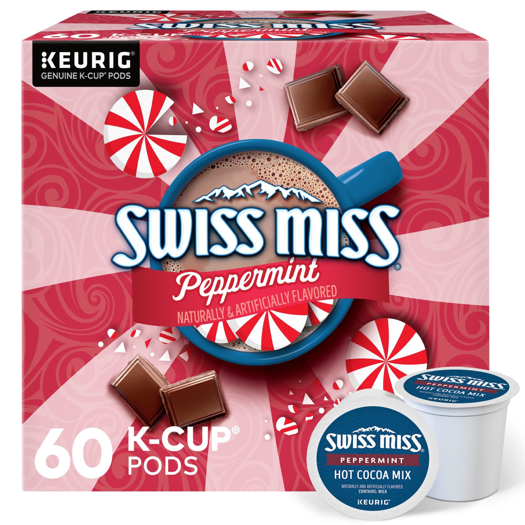 Swiss Miss Peppermint Hot Cocoa, Keurig Single-Serve K-Cup Pods, 60 Count (6 Packs of 10)
