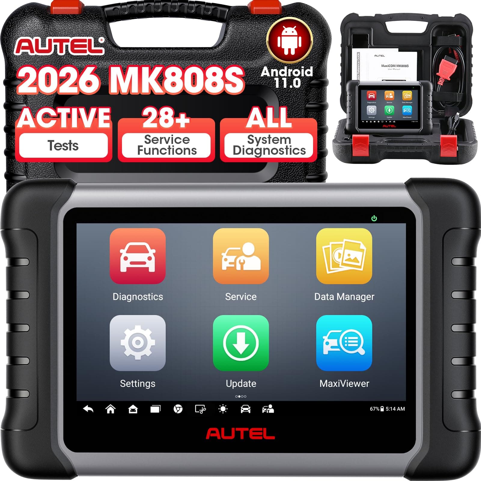 Autel MaxiCOM MK808S Bidirectional Scan Tool, Same as MK808BT Pro/MX808S, 28+ Resets,AutoAuth, All System Diagnostic, Injector Coding, 5X Faster Speed, Support MV105, MV108, Updated of MK808 MX808