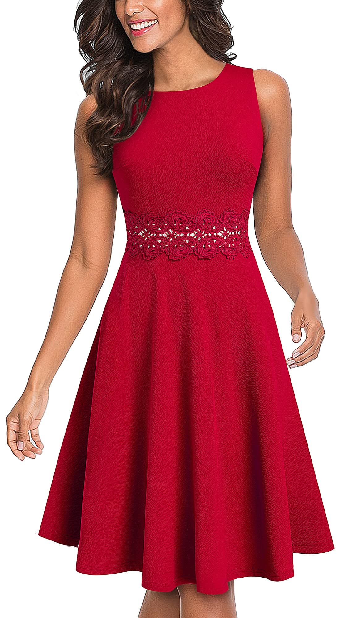 HOMEYEE Women's Cocktail A-Line Embroidery Casual Party Summer Wedding Guest Dress A079