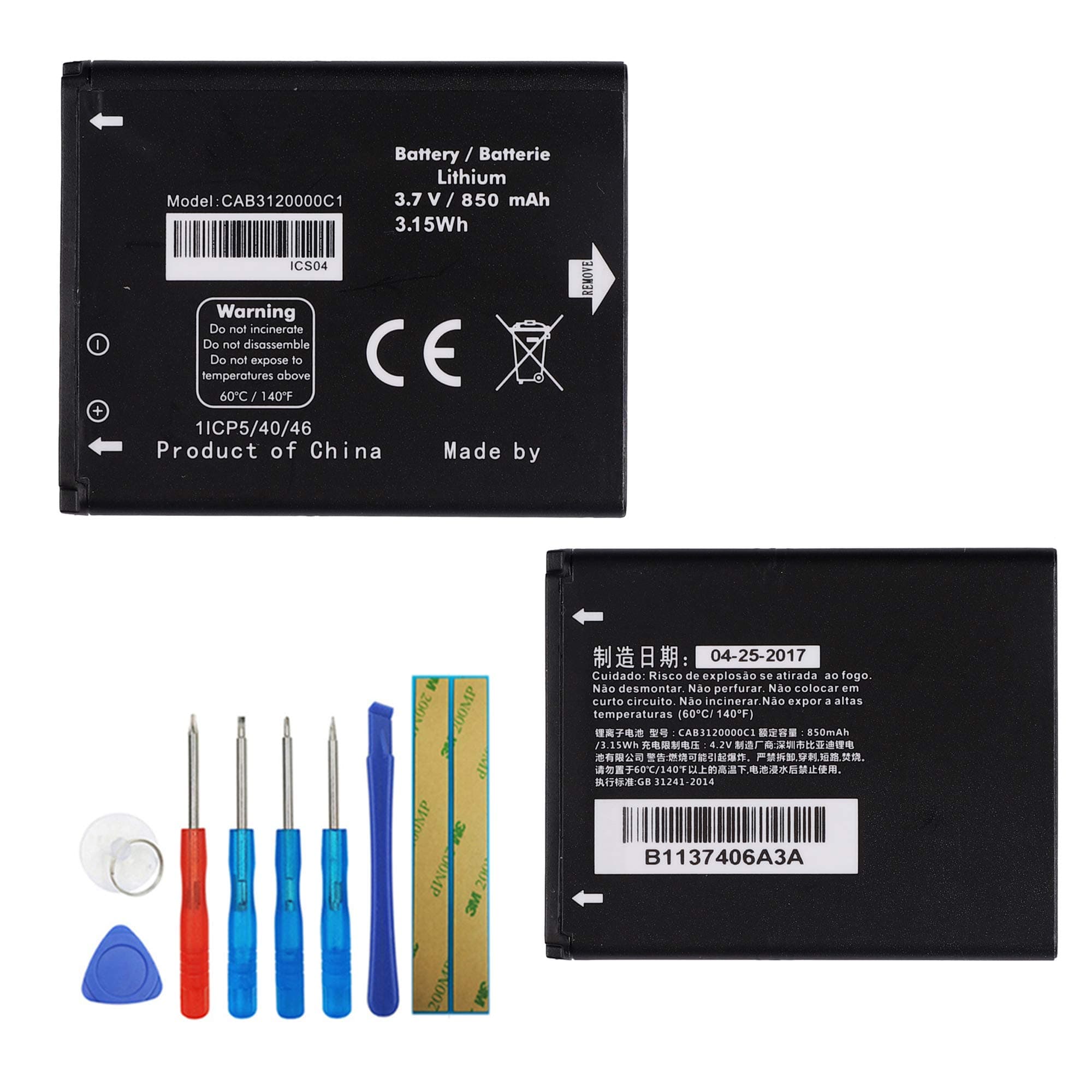 Replacement Battery CAB3120000C1 Compatible with Alcatel One Touch 2005D OT-800A,One Touch 810D,One Touch 880A,OT-710, OT-880A with Tools