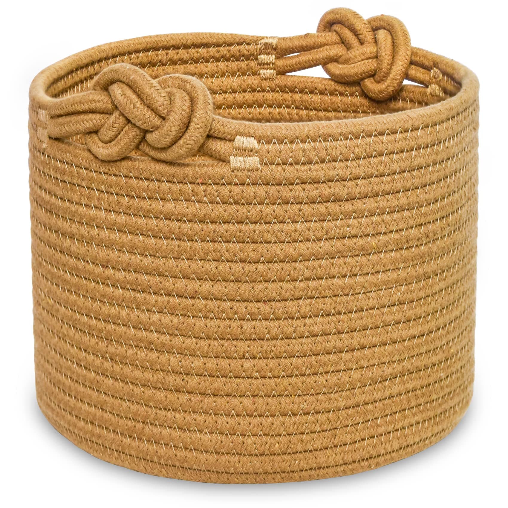 ABenkle Small Woven Basket, Cotton Rope Shelf Storage Basket, Small Round Basket, Cute Basket, Decorative Round Bin for Nursery Bedroom Bathroom, 9.4" x 9.4"x 7.1" Empty Gift Basket- Brown