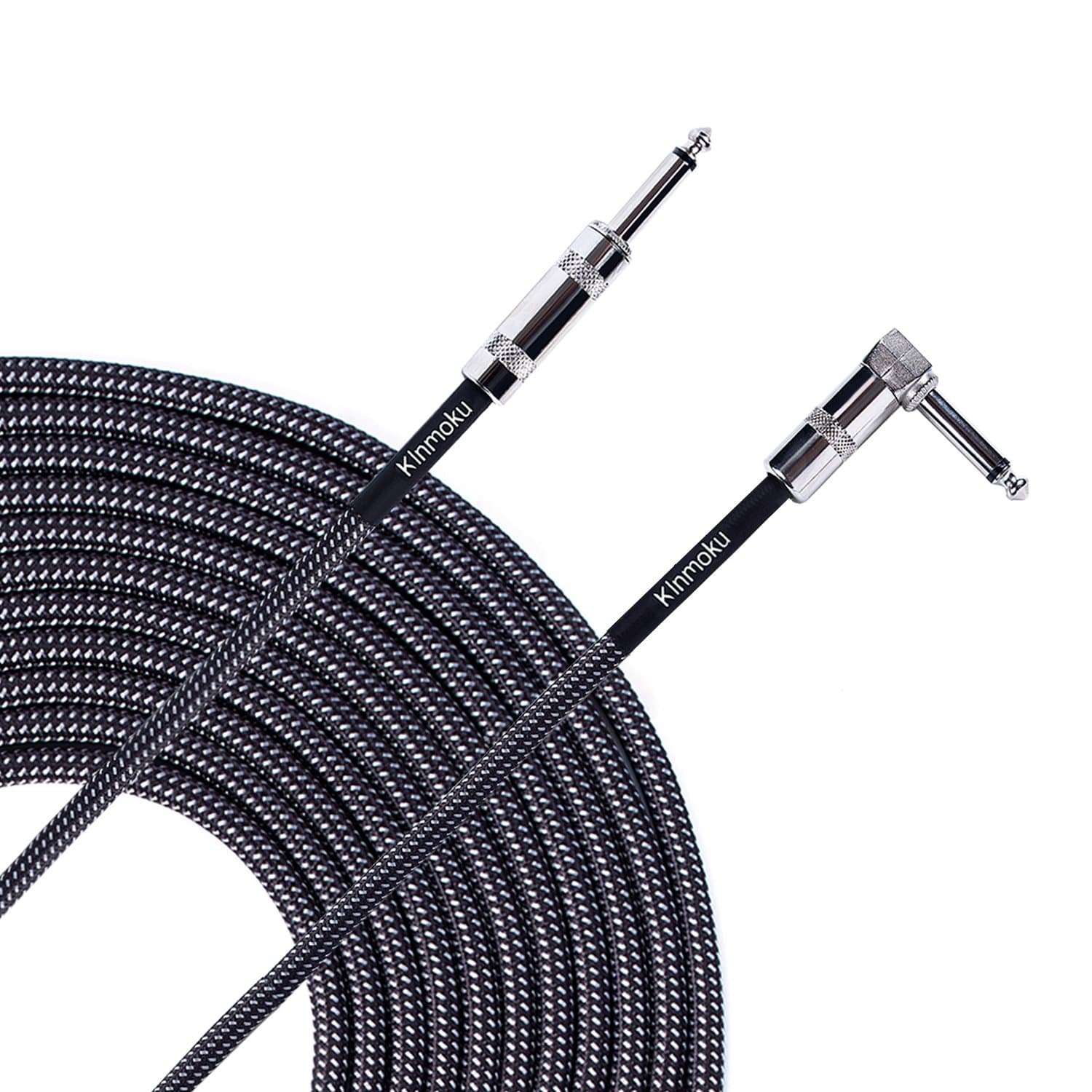 Kinmoku Guitar Instrument Cable 20 FT TS Solid Bass Cable Standard 1/4 Inch Instrument Cable Braided Jacket Audio Signal Cord Right Angled Jack to Straight Jack Cable for Guitar Amplifier