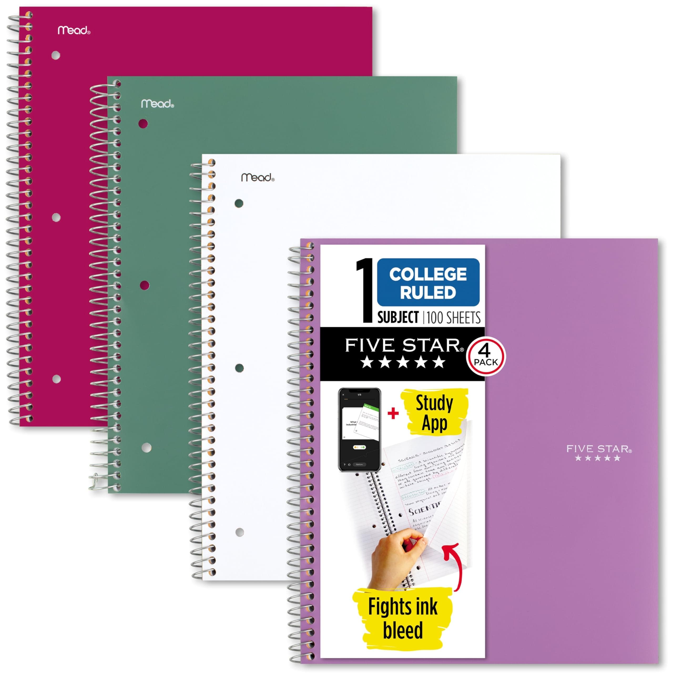Five Star Notebooks, College Ruled, Trend Colors, 4 Pack (820337-ECM)