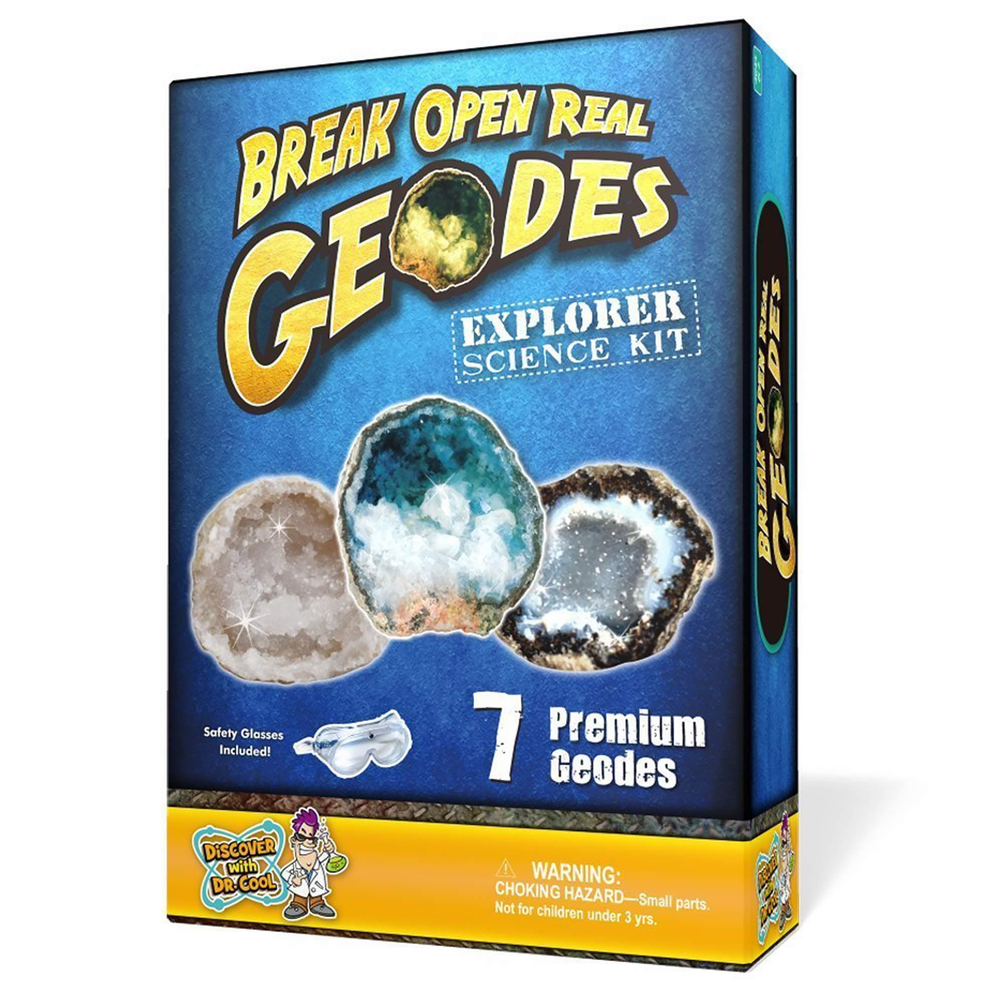 Discover with Dr. Cool Break Open 7 Geodes Kit - Geodes from 2-3 Different Mines, Goggles and Kids Magnifying Glass, STEM Education Science Toy
