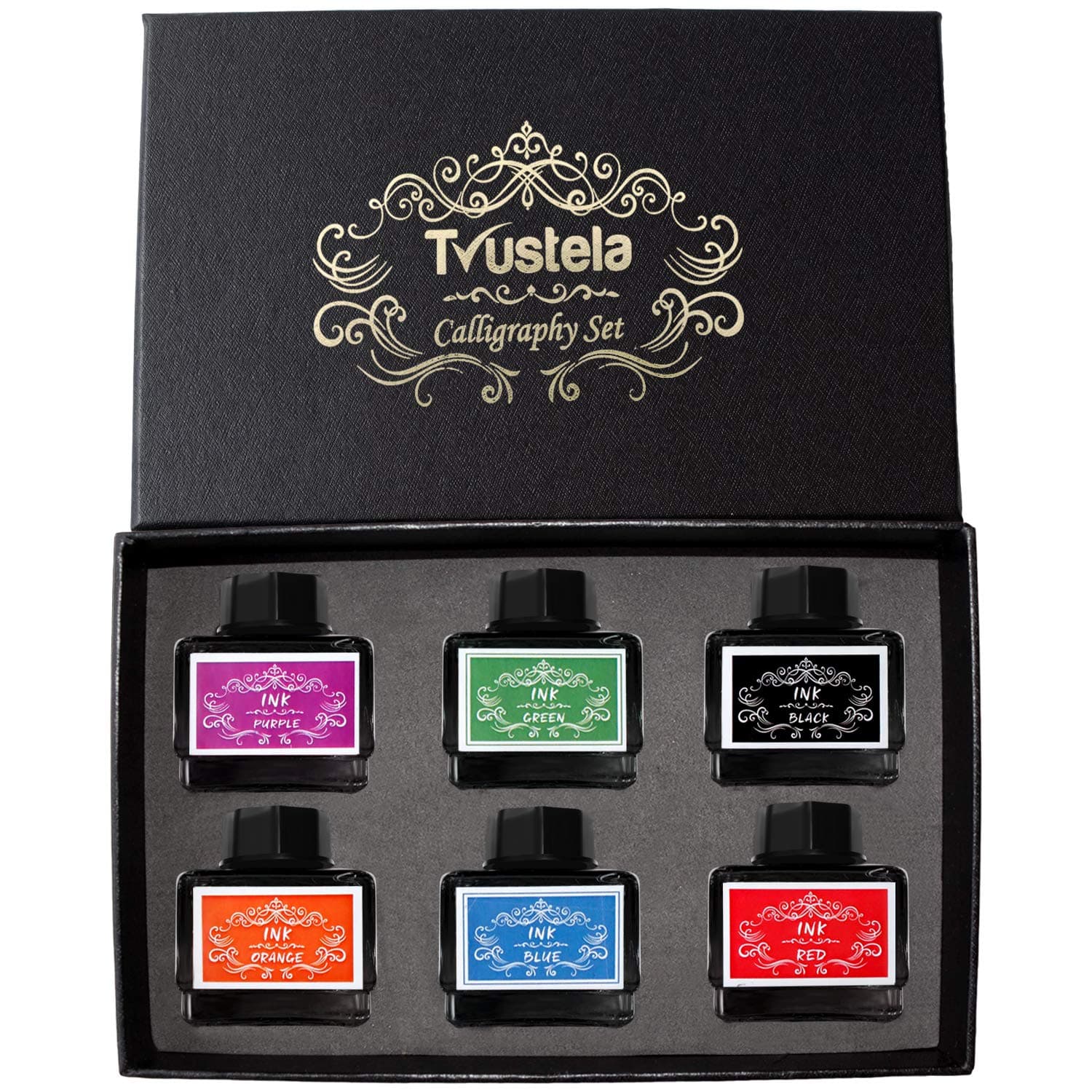 - Calligraphy Ink Set | 6 Colors (Black, Blue, Red, Green, Purple, Orange) | 15 ml Bottles | Fountain Pen & Dip Pen Ink
