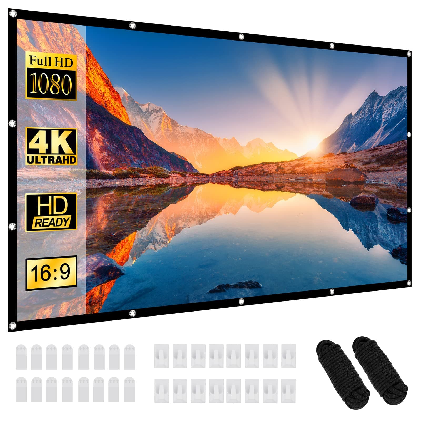 Projector Screen 120 Inch, Osoeri 4K Outdoor Movies Projector Screen 16:9 HD Foldable Portable Anti-Crease Projection Screen Support Double Sided Project for Home Theater, Backyard Party, Movie Night
