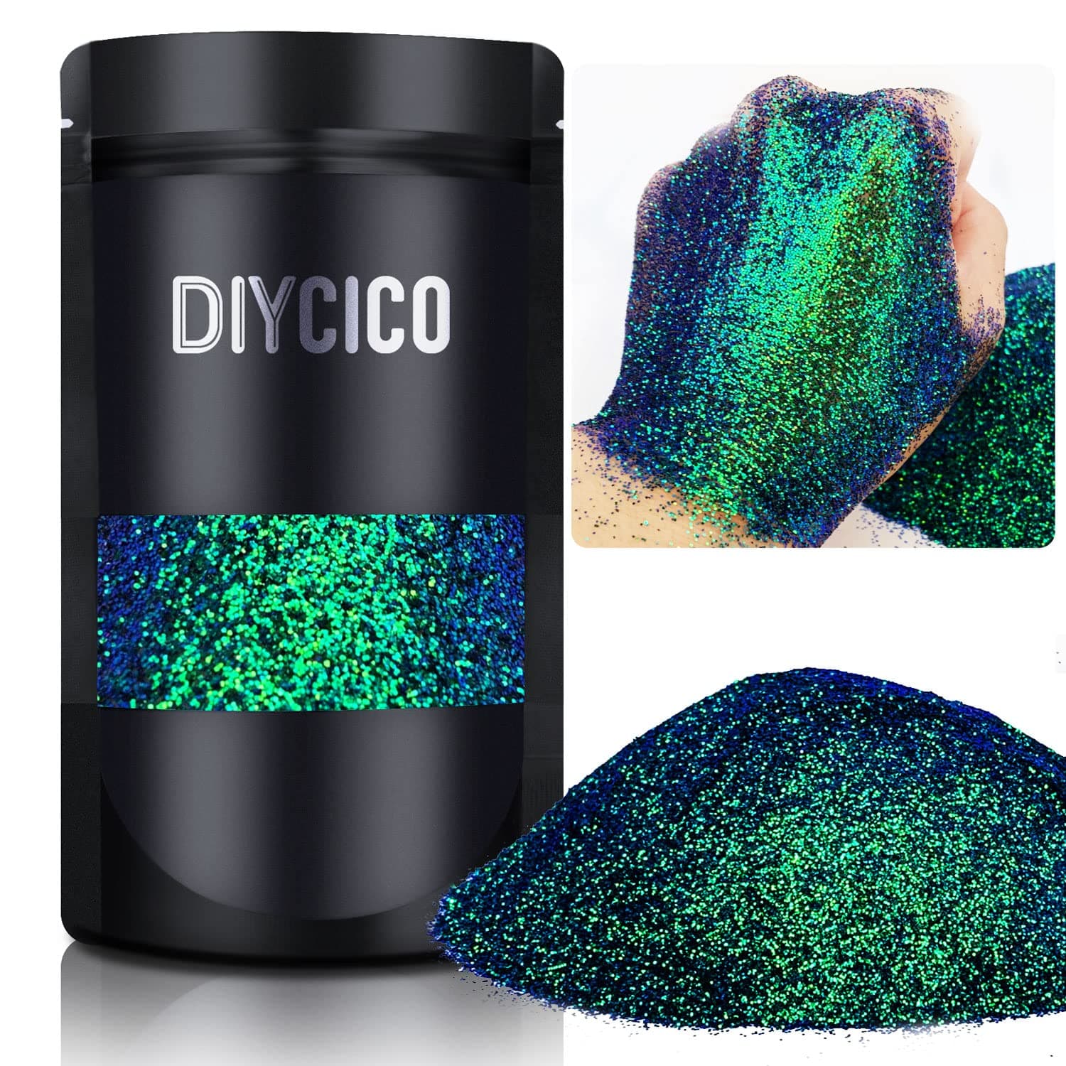 Holographic Chameleon Fine Glitter, 3.5oz/ 100g Green Purple Blue Gradient Resin Craft Glitter Iridescent Sequins Flakes for Epoxy Resin Arts Crafts Body Hair Face Nail Art Glitter Bulk