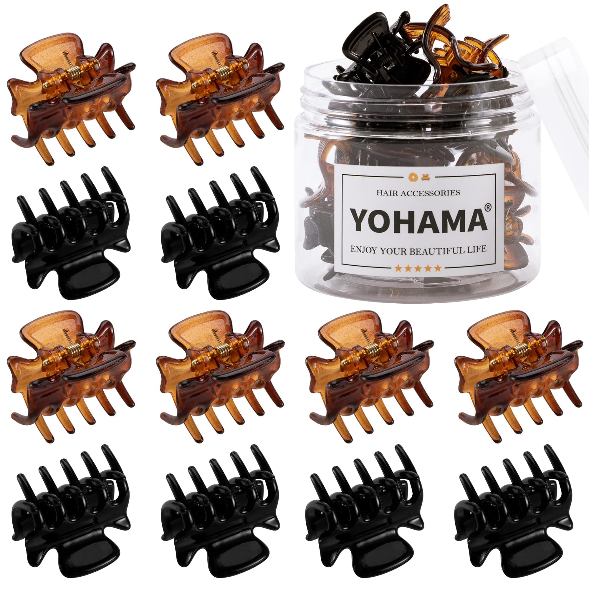 YOHAMA 12 pcs Small Hair Claw Clips 1 inch Durable Mini Jaw Clip Claw for Kids and Adult Multifunction Non-slip Hair Clips Black and Brown Colors Fixed Bangs Decoration Hairstyle.
