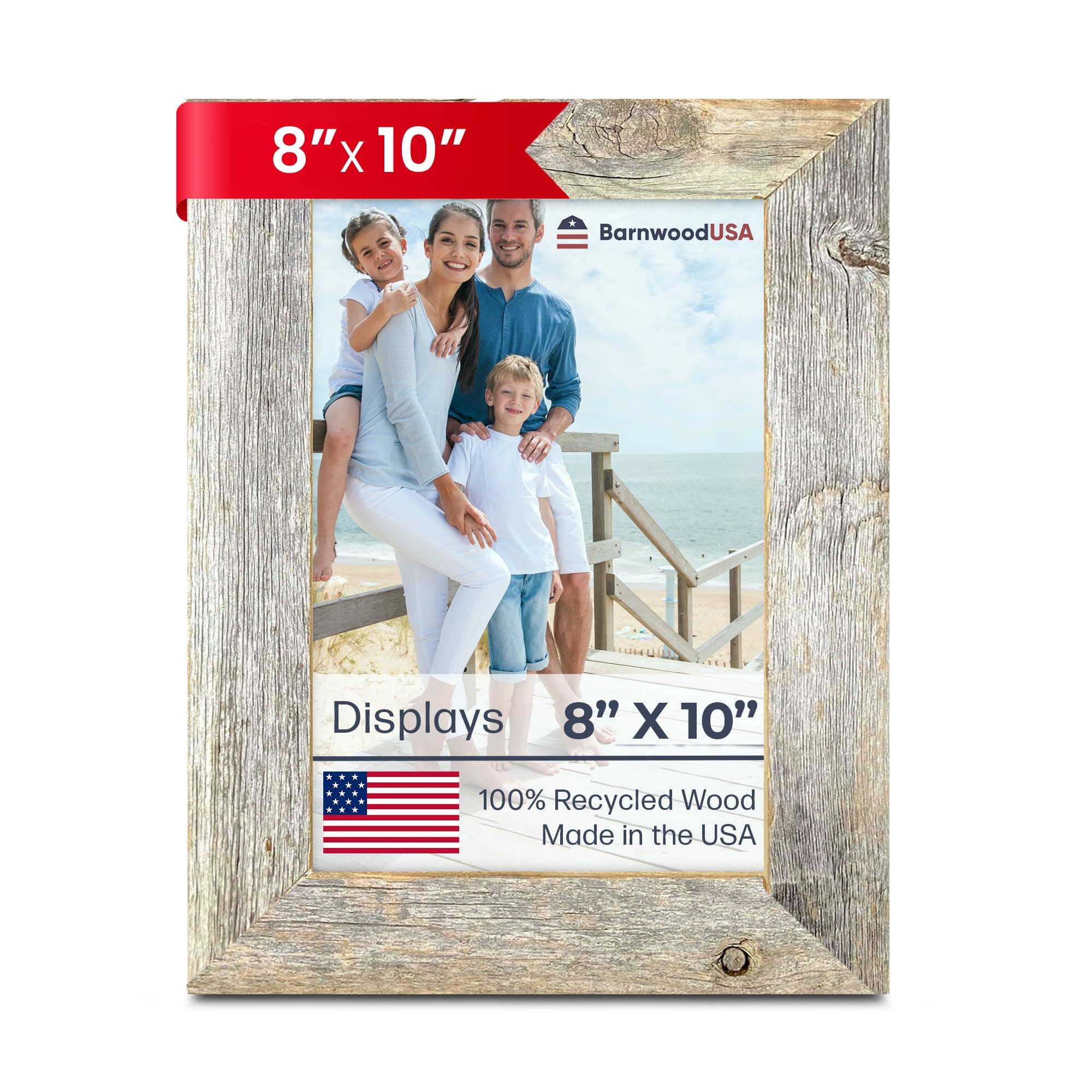 BARNWOODUSA Farmhouse 8x10 Picture Frame 1 1/2 inch Molding 100% Reclaimed Wood Rustic Natural Weathered Gray