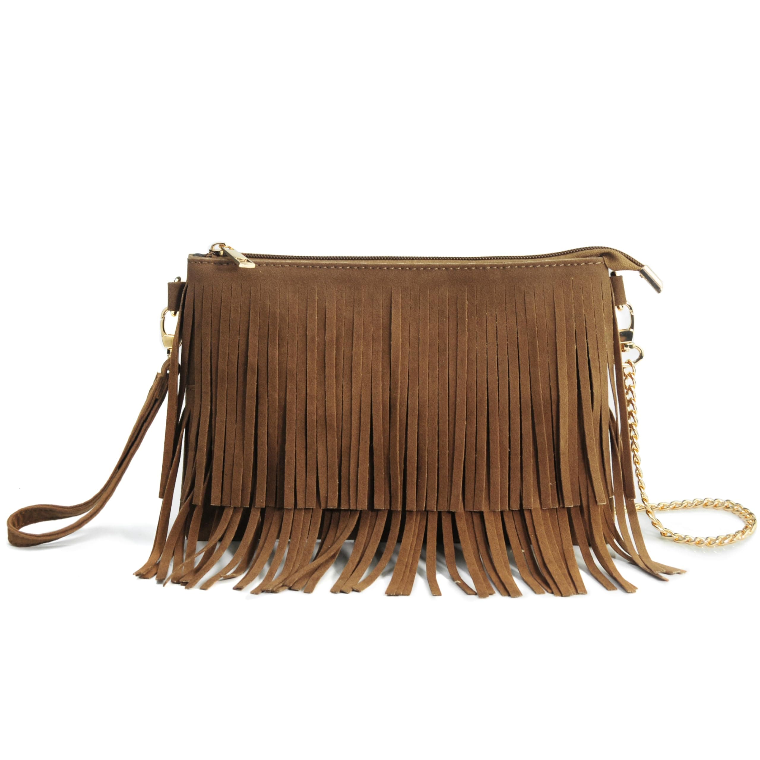 Fringe Cross Body Bag Womens Small Shoulder Bag Top Zip Wristlet