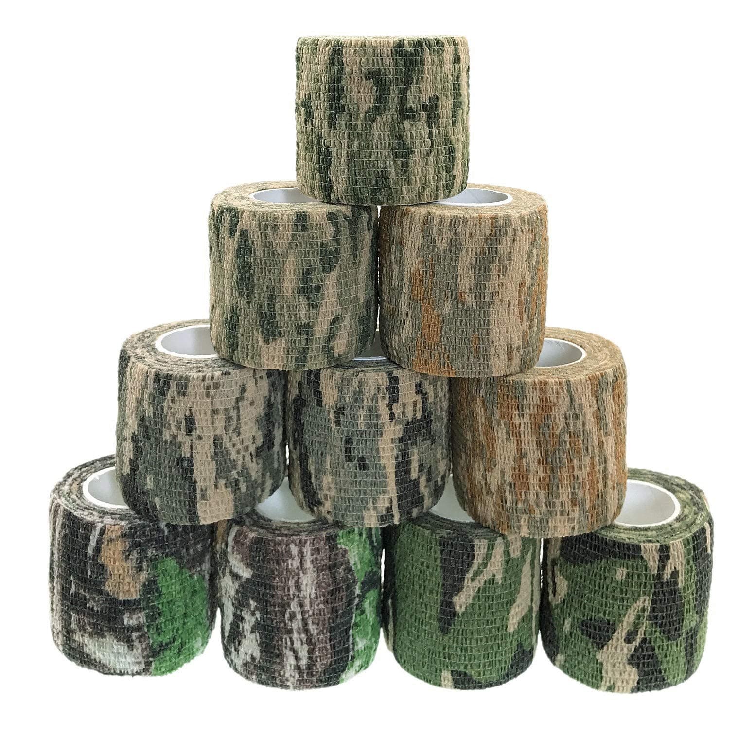 10 Rolls self Adhesive Camouflage Bandage, Non-Woven Elastic Stealth camo Tape, Stretchy cohesive Camouflage Tape for Hunting Gear, Rifle, SLR Camera Lens, Shotgun, Telescope