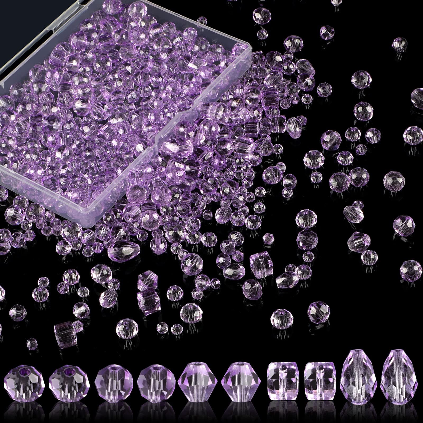 Crystal Beads, 600 Pcs Glass Beads, Assorted Crystal Beads for Jewelry Making, Rondelle Jewelry Beads with Container Box, Glass Beads Bulk for DIY Necklace Bracelet Earring(4/6/8mm, Purple)