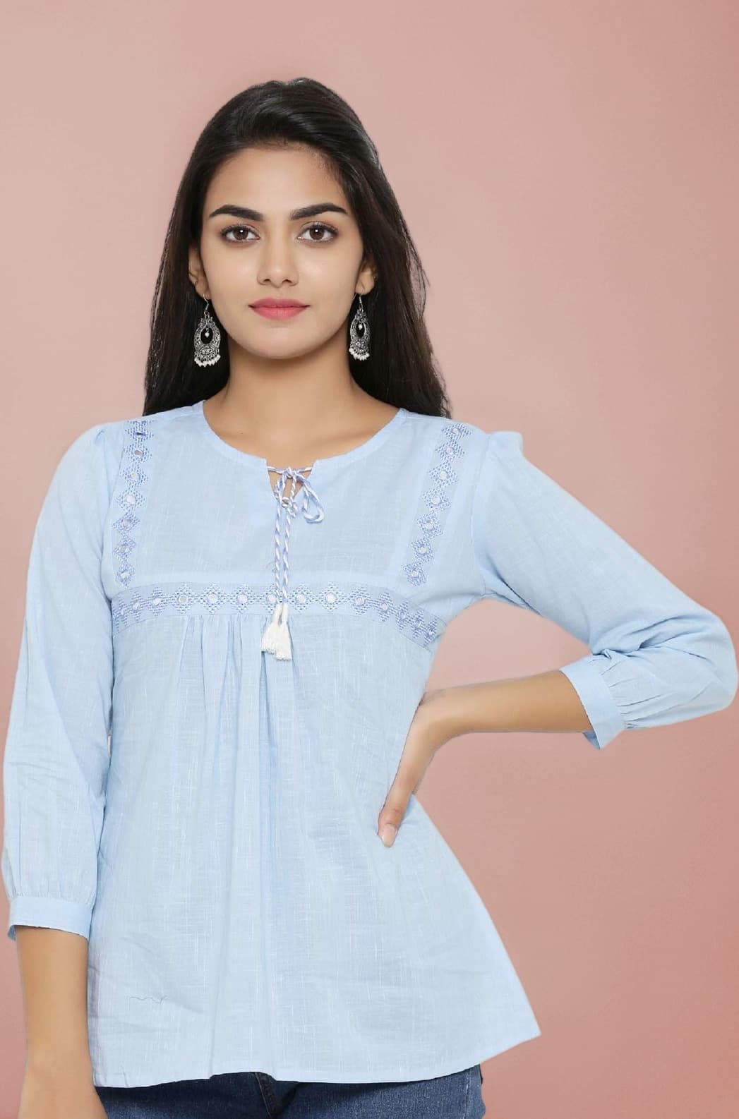 Women's Cotton Regular Fit Embroidered Summer Tops