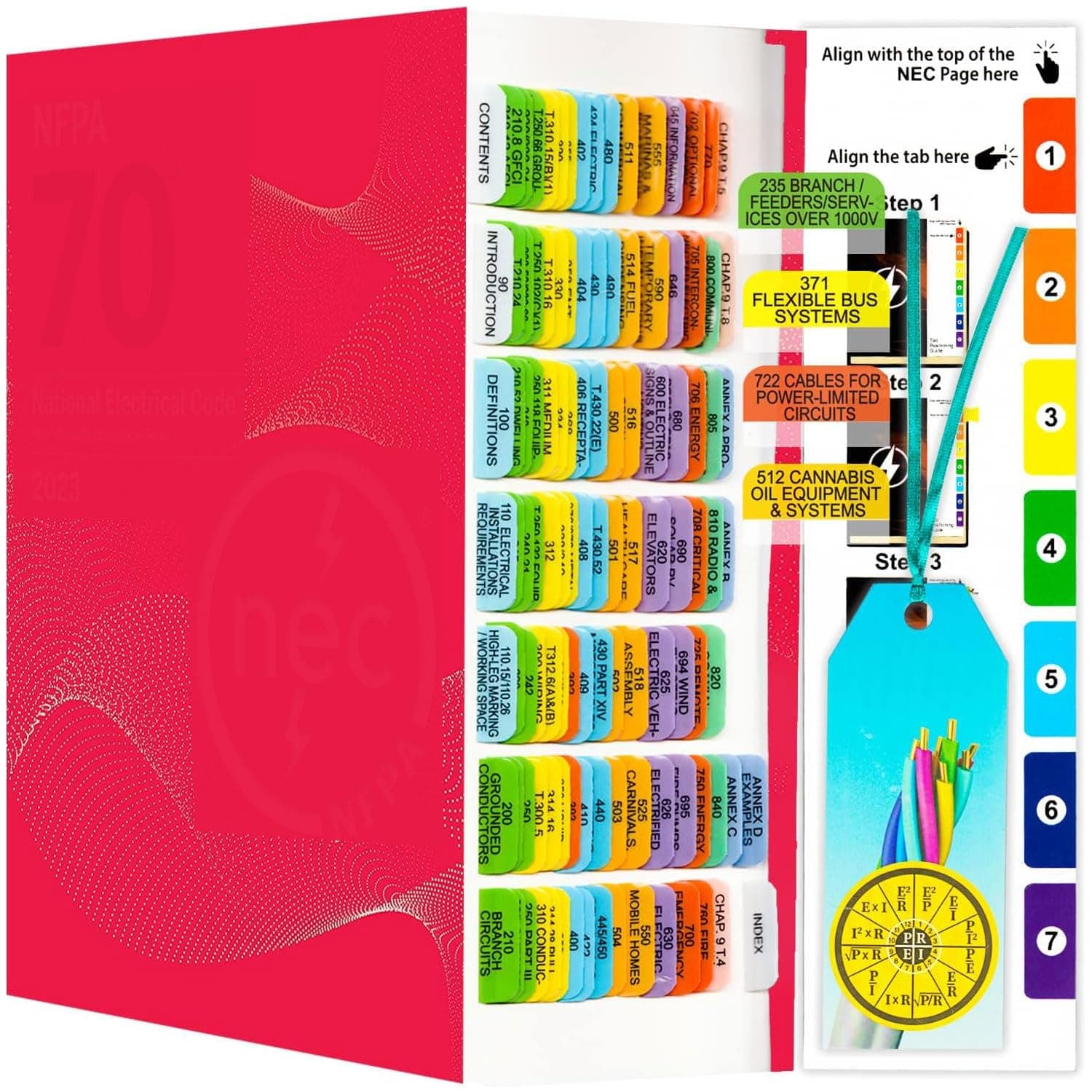 TINGYI National Electrical Code 2020 NEC Index Tabs (112 Pieces) - PVC Material - Color-Coded with Wire Chart, Formula Guide, Ohm's Law Stickers, Alignment Guide and Bookmarker