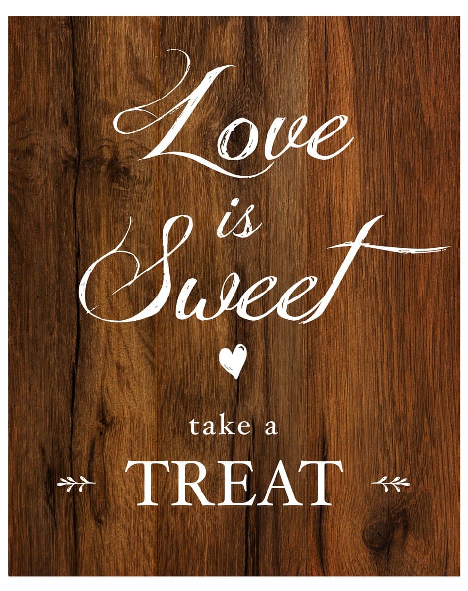 Love is Sweet Take a Treat Sign for Wedding Reception | Rustic Wood Look On Linen Textured Thick Cardstock, Wedding Reception Decoration