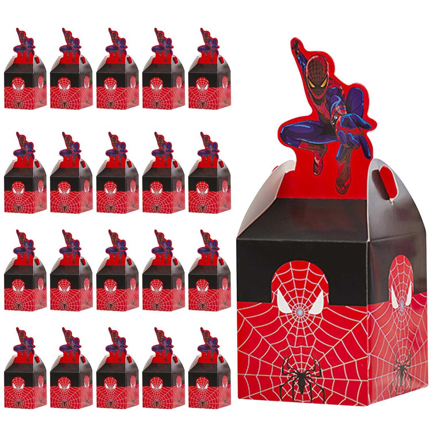 Qemsele Kids Party Boxes 20pcs, Reusable Kids Party Bags for Birthday Party Favors Give Aways Supplies Gift Lunch Box Treat Bags Goodie for Children Toddlers Wedding Festival (Spiderman)