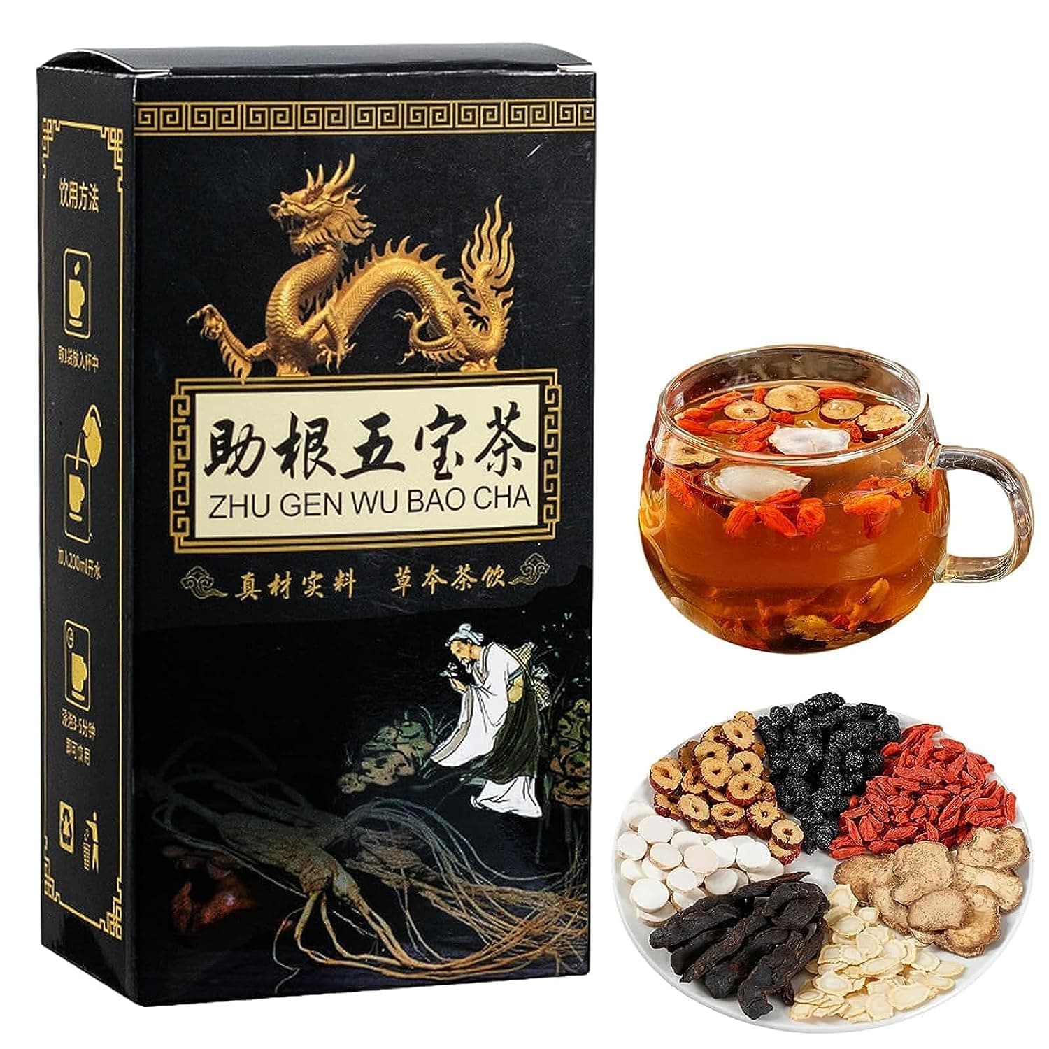 Ginseng Five Treasures Tea Kidney Tea, Kidney Tea Formula Ginseng Five Treasure Tea, Men’s Essentials Kidney Tea, Liver and Kidney Care Tea, Tonify Kidney for Men (1Box)