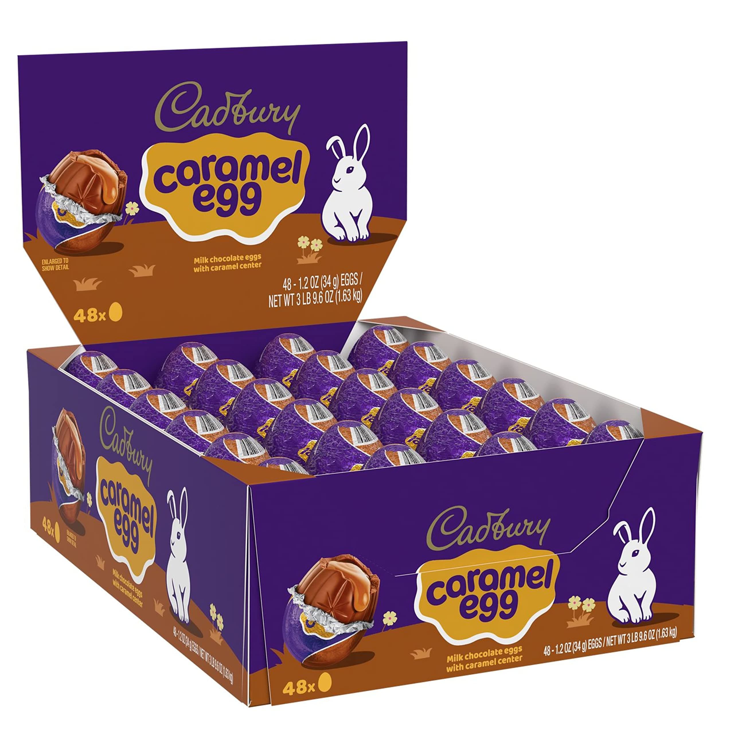 CADBURY Milk Chocolate with Caramel Center Eggs Candy, Bulk Easter, 1.2 oz Packs (48 Count)